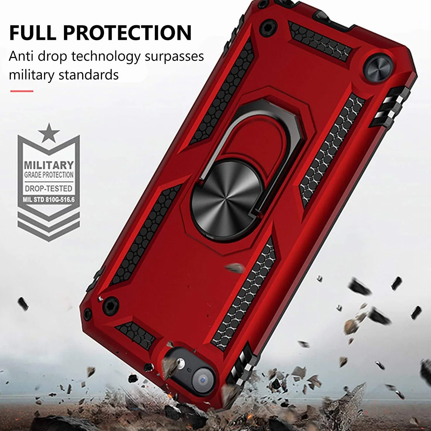 ULAK Funda iPod Touch 7, iPod Touch 5/6 [Grado Militar] Soporte Carcasa con 2 películas Protectoras Híbrido Cubierta de la Suave Resistente a Rayones Caso para iPod Touch 5/6/7 - Rojo