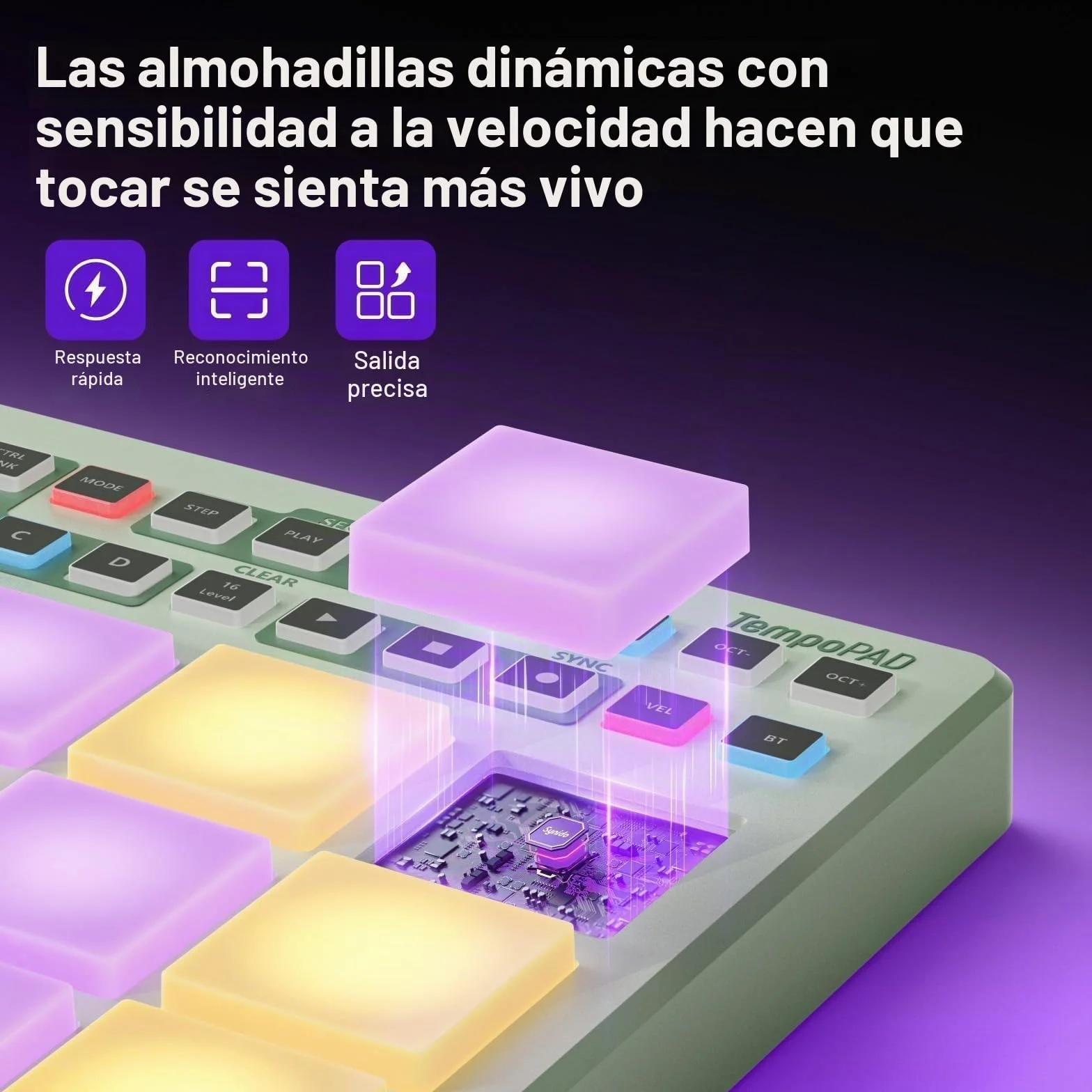 Synido Controlador inalámbrico MIDI Pad, máquina de creación de ritmos recargable por USB para producción musical profesional con 16 RGB Beat Pad, pantalla OLED, secuenciador de 16 pasos, entrada