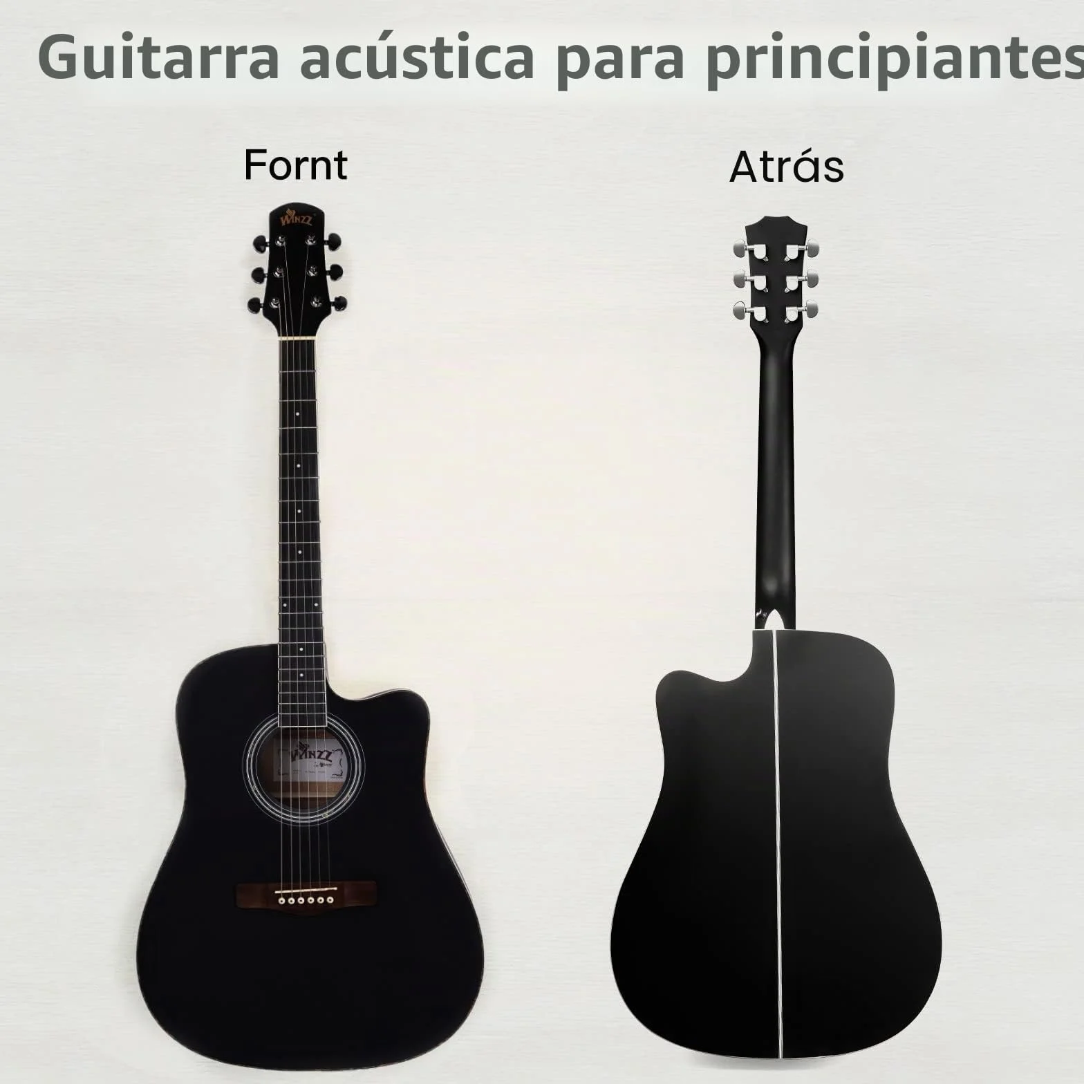 Winzz 41 Pulgadas Acoustic Guitar 4/4 Tamaño Completo para Adolescente Adulto Principiante Set, Negro Cutaway