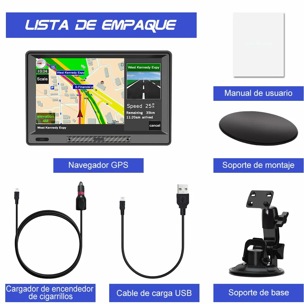Navegador GPS Bluetooth 9 Pulgadas con Visera y Mapas Europa de por Vida para Camiones y Coches