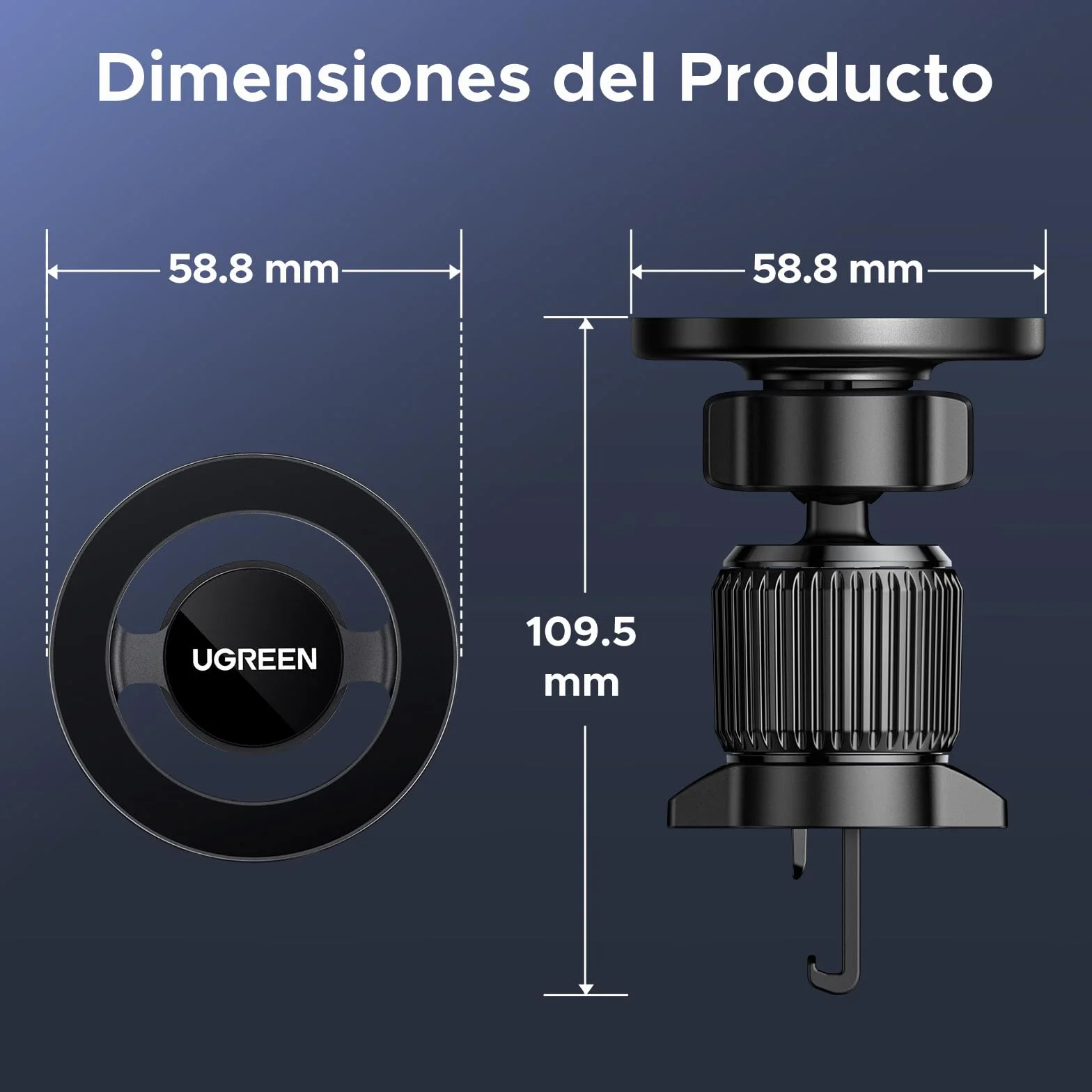 UGREEN Soporte Móvil Coche MagSafe 360° Rotación Compatible iPhone 17 Pro Max Air 16 15 14 Galaxy S25 S24 Negro