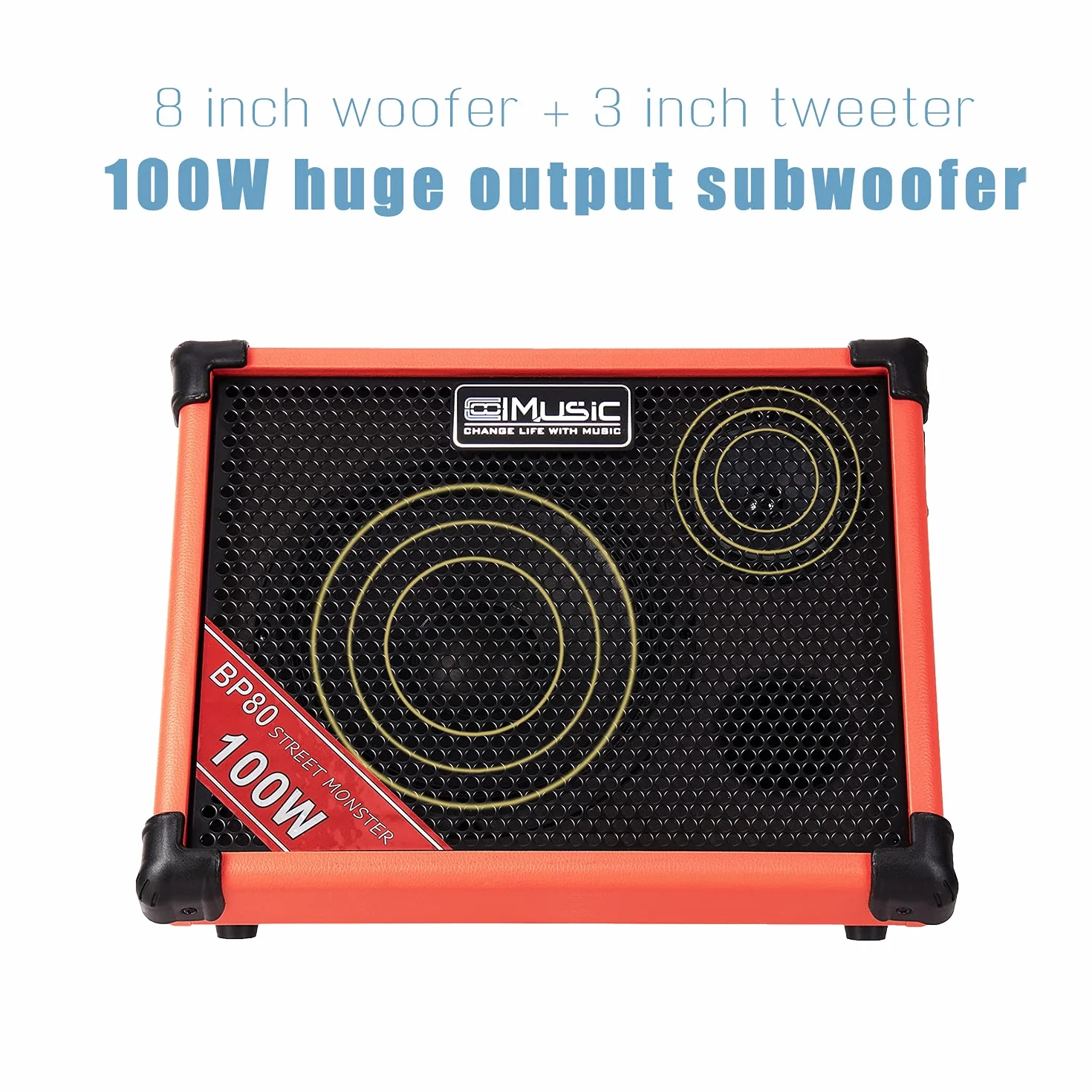 Coolmusic BP80 100W Altavoz Bluetooth para Exteriores con batería Recargable, Entrada Auxiliar, micrófono dinámico Compatible, transmisión en Vivo por teléfono móvil y grabación Interna