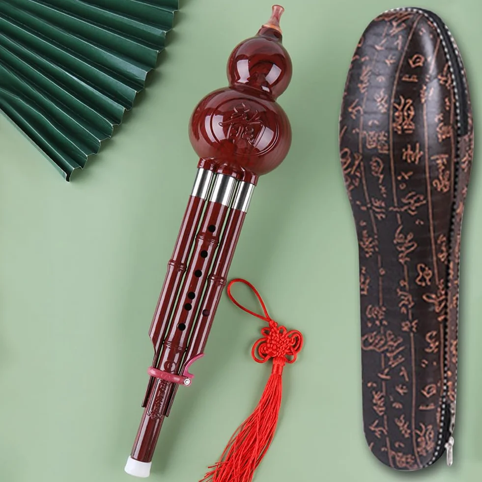 Flauta de calabaza tradicional, afinación C/B, 41 x 9 cm, instrumento musical Hulusi, regalo único para amantes de la música y artistas