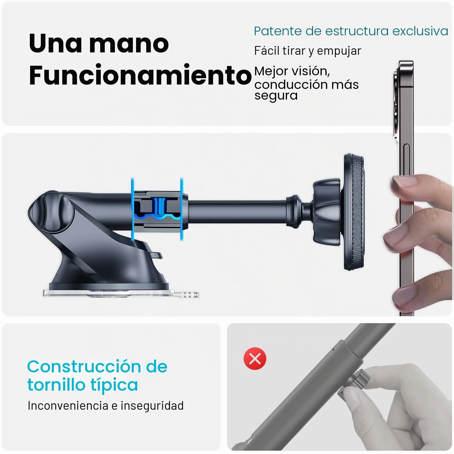 APPS2Car Soporte Magnético Universal para Teléfono Coche, Ventosa Parabrisas Salpicadero Ajustable, 6 Imanes Fuertes