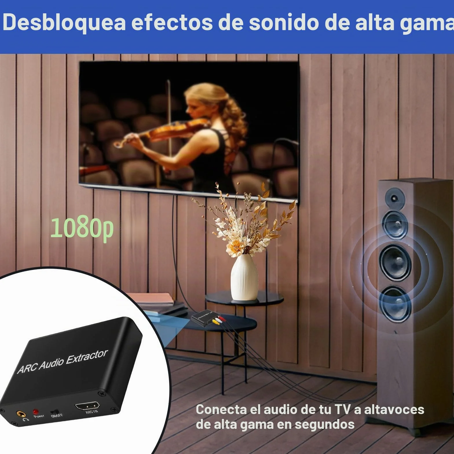 Extractor Audio HDMI ARC DAC 192kHz Óptico Toslink Coaxial a RCA L/R 3.5mm Jack