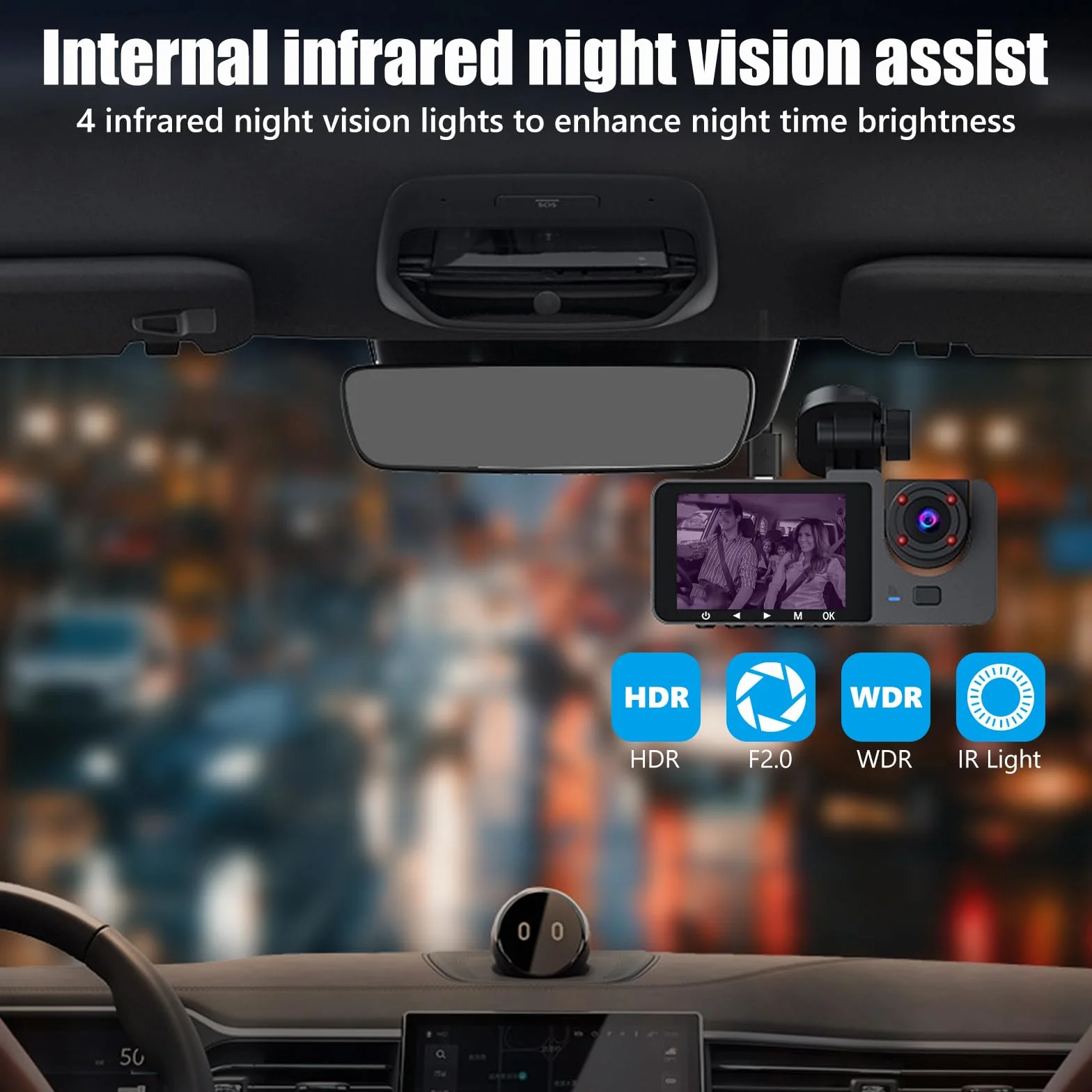 Cámara para Coche 1080P con Cámaras Frontal, Trasera e Interior, Tarjeta SD de 32 GB, Vigilancia de Aparcamiento, Visión Nocturna por Infrarrojos, Sensor G y Grabación en Bucle (Versión Estándar)