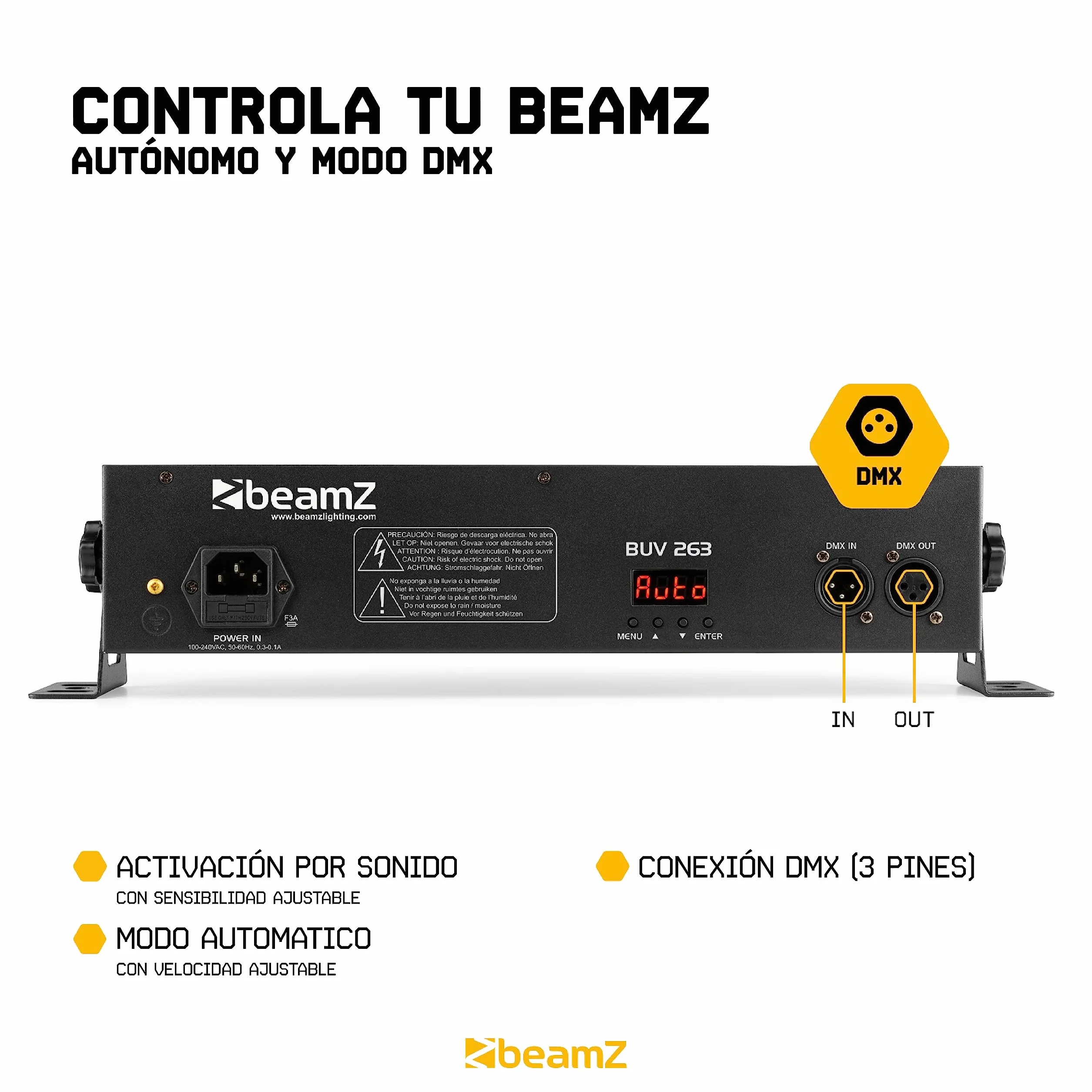 Beamz LCB99 Barra de Luces LED RGBW & UV 18 Leds - Modos DMX 8 Canales, autónomo y Maestro/Esclavo, Efecto estroboscópico, Pantalla LED, Kit de Montaje, Ideal para espectáculo de Luces Nocturno