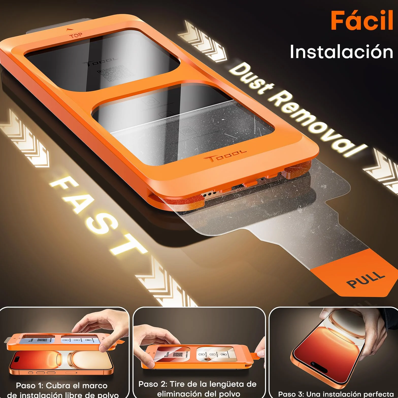 TOCOL Protector Pantalla para iPhone 17 Pro Max, Alineación Automática para Una Instalación Rápida, Cristal Templado de Dureza 9H Inastillable, HD Transparente, 2 Piezas
