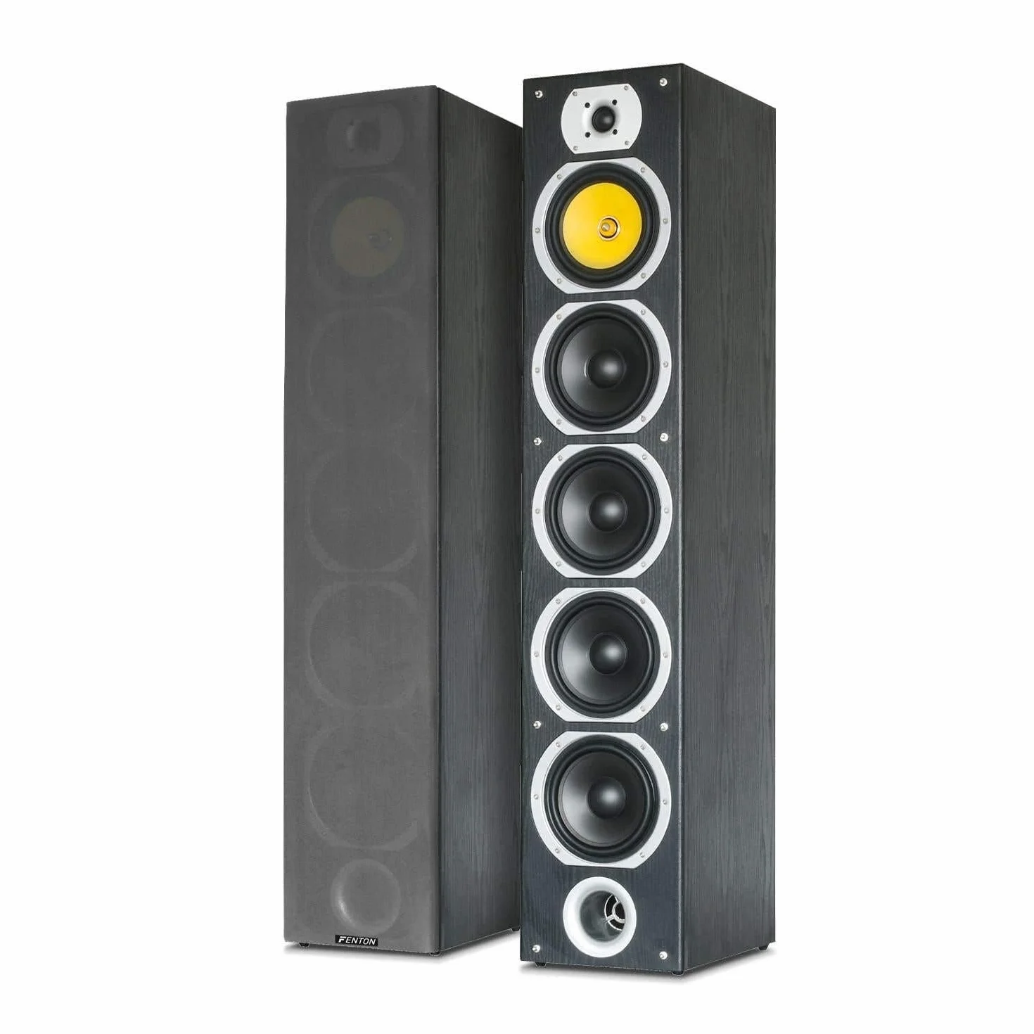 Fenton SHFT57b Altavoces de Suelo HiFi, 4 vías, 4 woofers 6.5", 600W, Sonido Envolvente, Cine en Casa, Negro