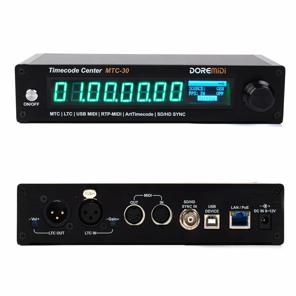 Timecode Center MTC-30 compatible con lector de código de tiempo convertidor generador SMPTE LTC ArtTimeCode RTP-MIDI MMC PoE(MTC-30)