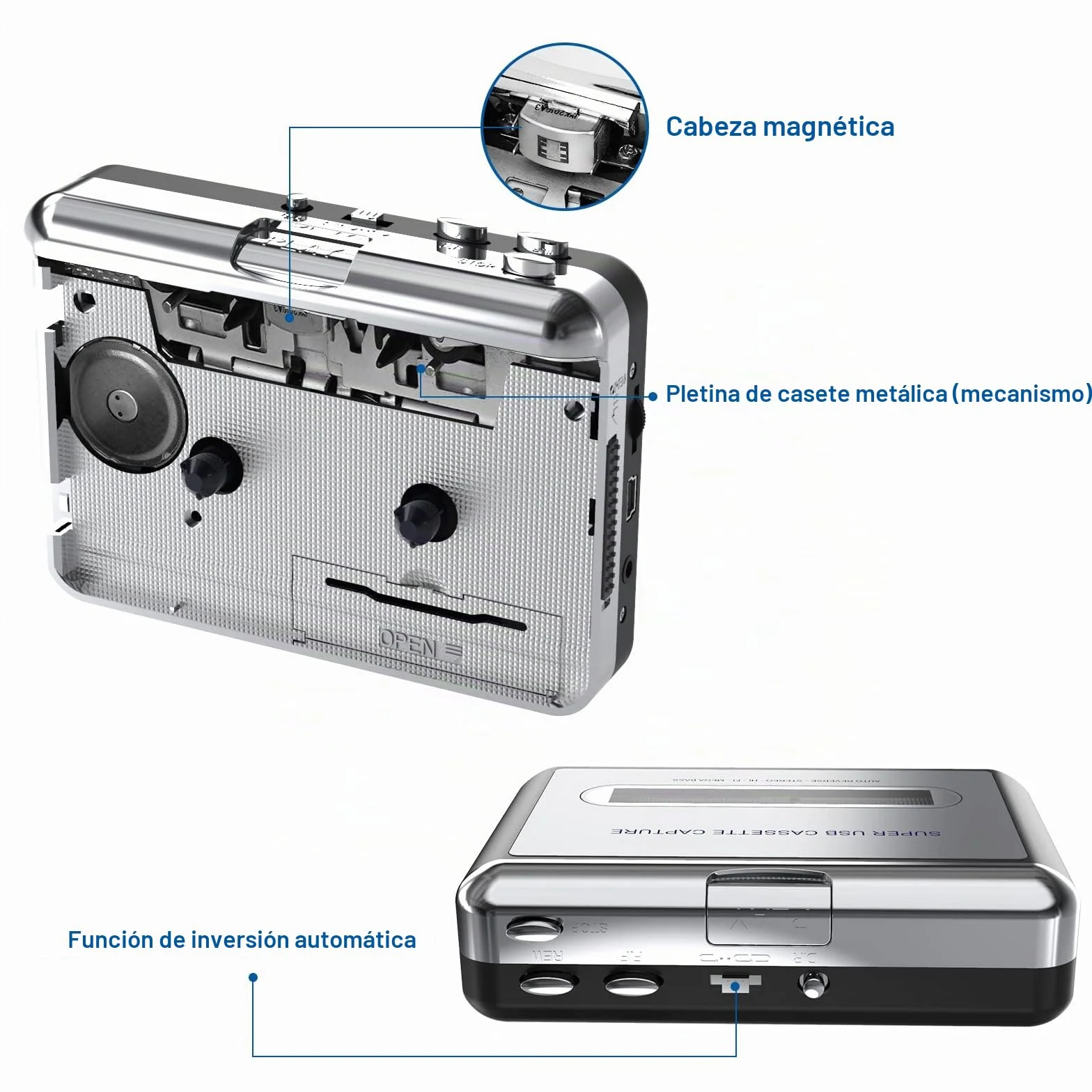 DIGITNOW! Reproductor USB de casete convertidor a MP3 con enchufe hembra de 3,5 mm