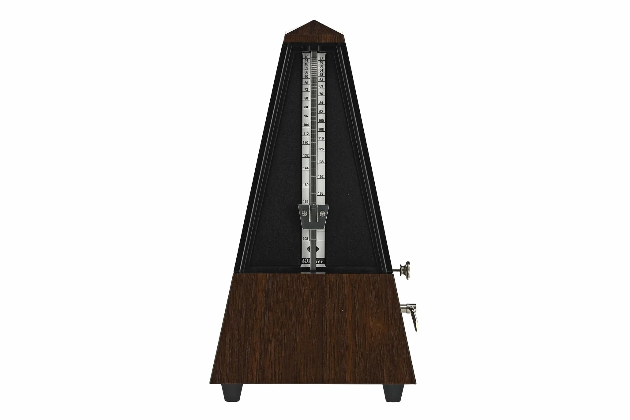 Wittner Metrónomo Taktell Forma de Pirámide Sistema Maelzel Serie 855 - Carcasa de plástico - Con campana - Veta de nogal - Mecánico para dar cuerda - No se requieren baterías - Hecho en Alemania