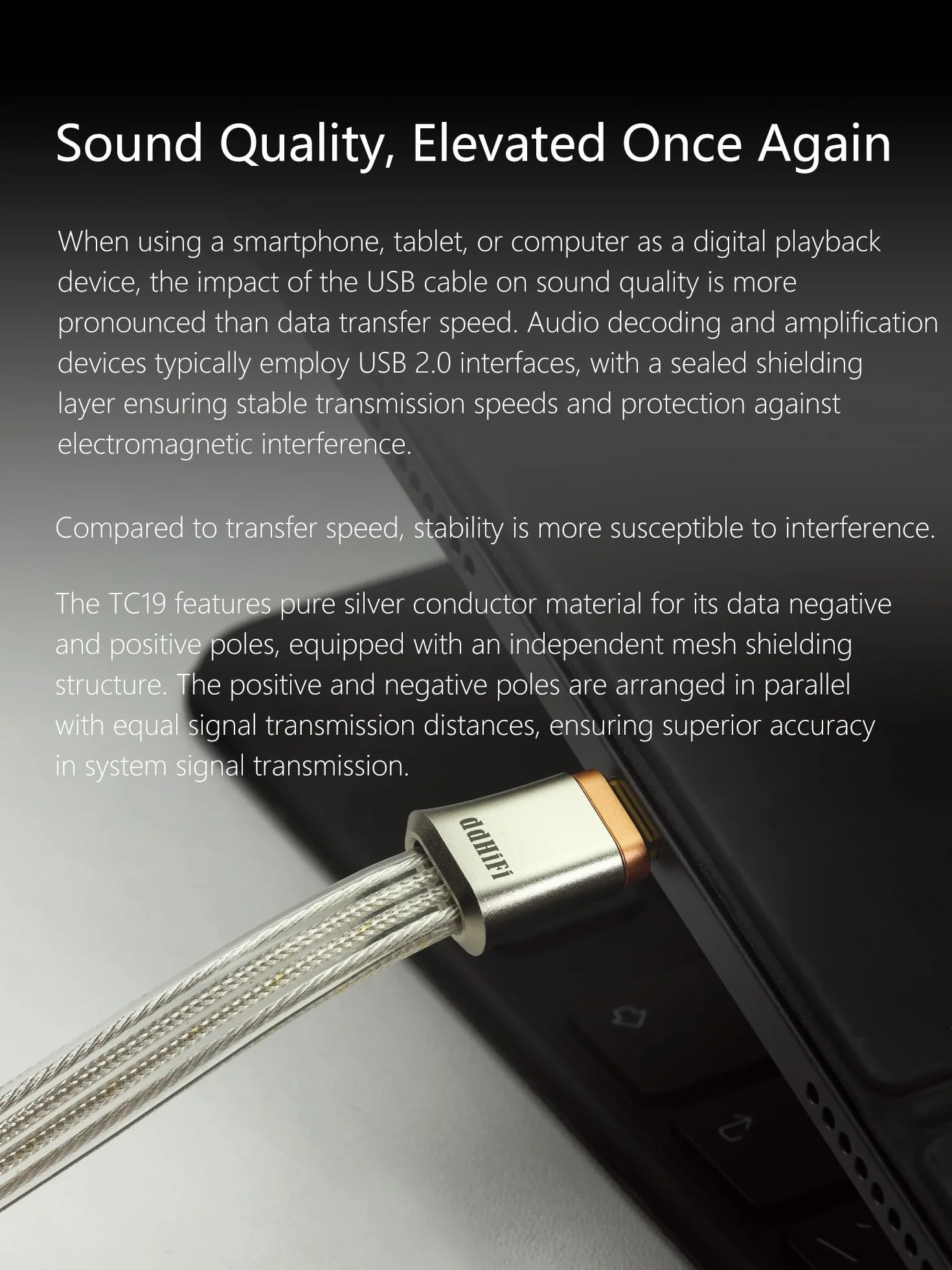 dd HiFi TC19CC (Comet) Cable de señal digital de plata pura USB-C a USB-C OTG 10 cm, diseño paralelo de cuatro cables