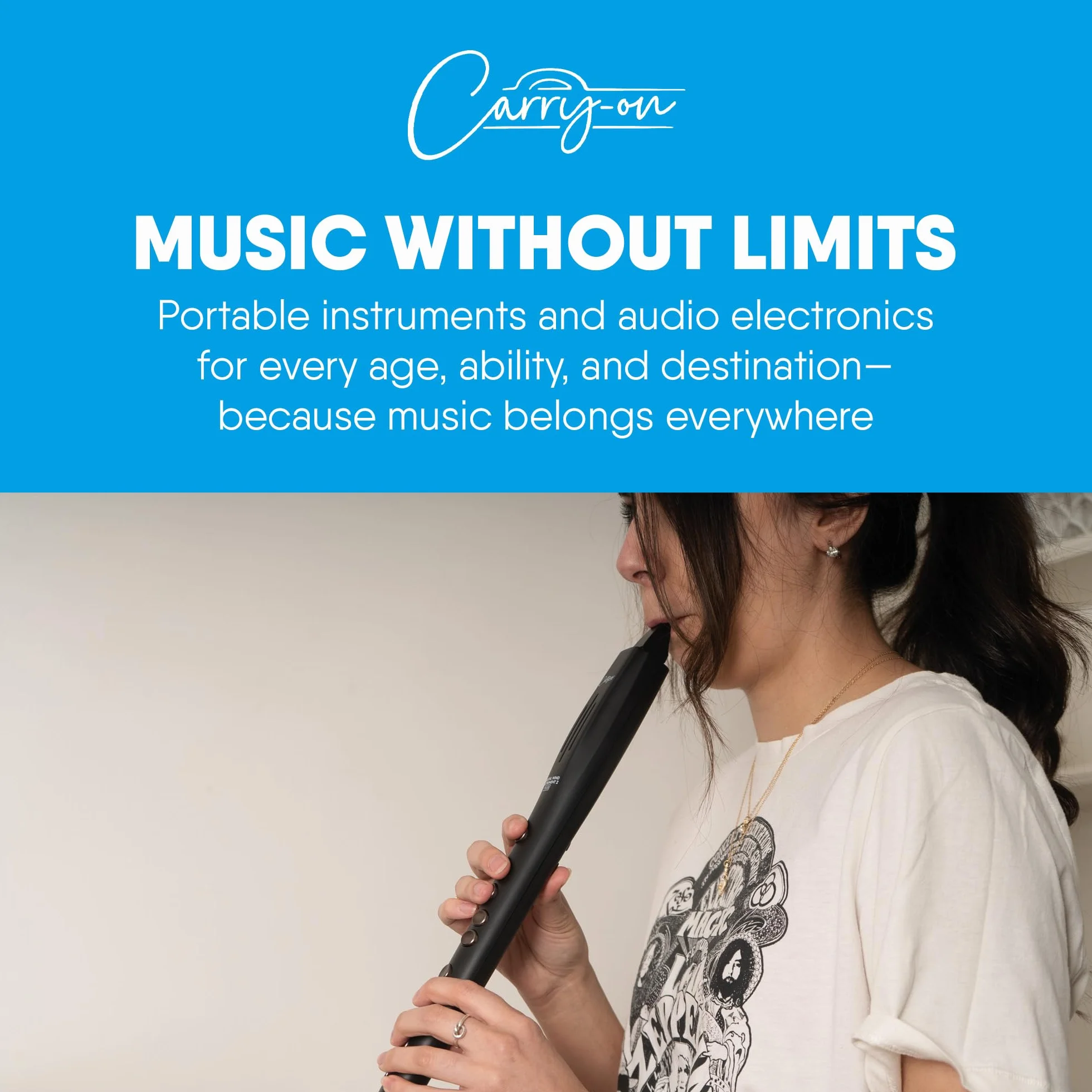 Carry-on Instrumento de viento digital 2 Plus - 20 voces, batería recargable USB integrada, salida de auriculares para práctica silenciosa, grabadora digital midi a través de Bluetooth, color negro