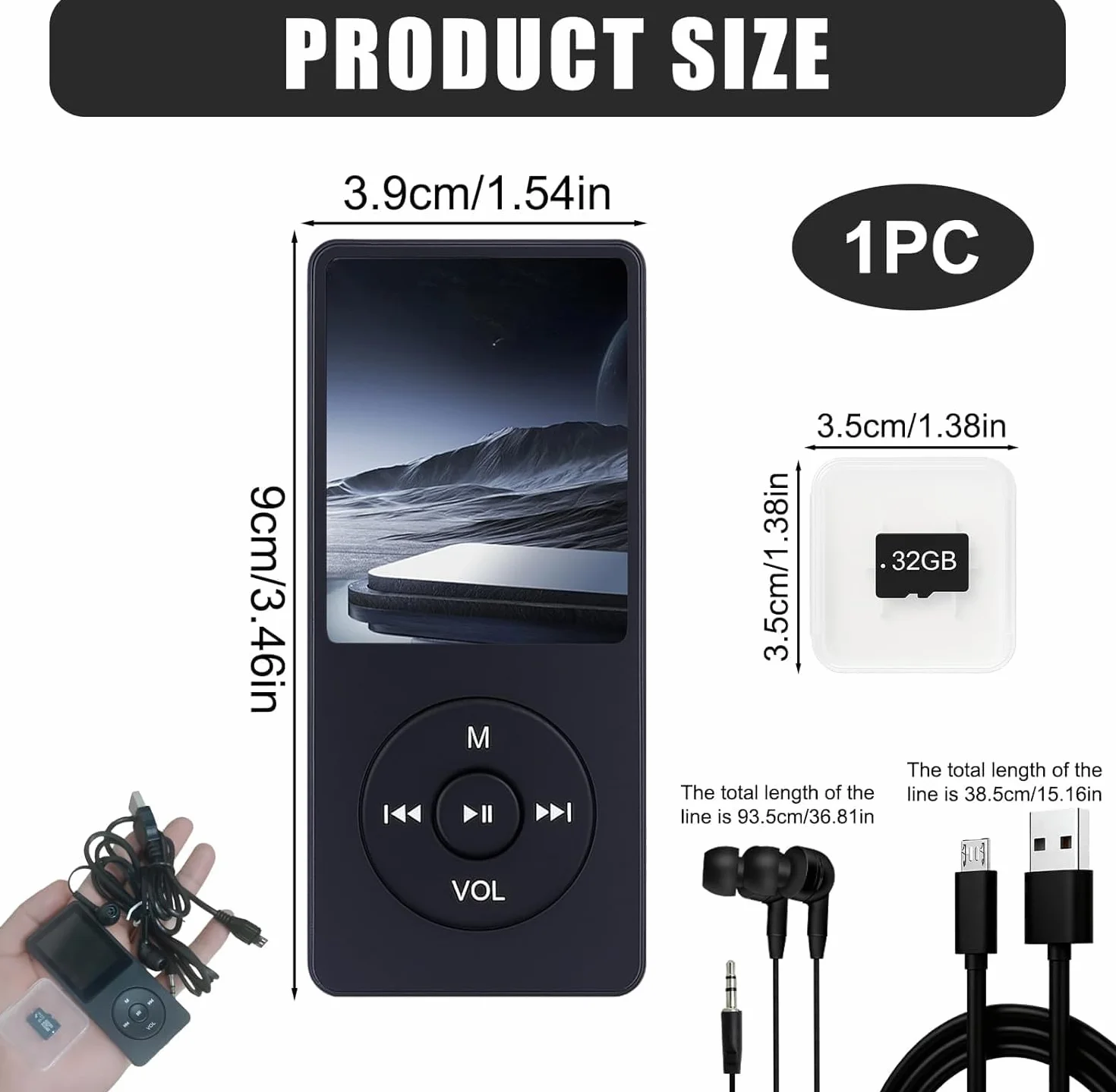Reproductor MP3 MP4 32GB Bluetooth 5.0 Altavoz HD Pantalla TFT 1.8" Ampliable 128GB