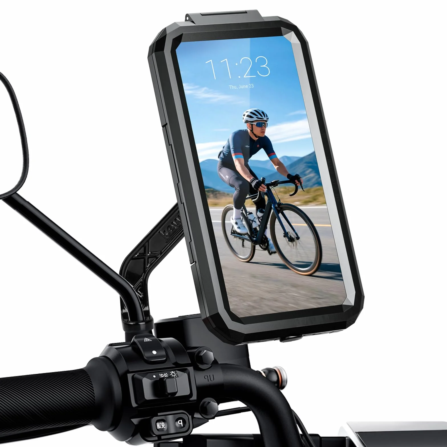 Soporte Móvil Moto Impermeable 360° Rotación para Smartphone Motocicleta Negro L