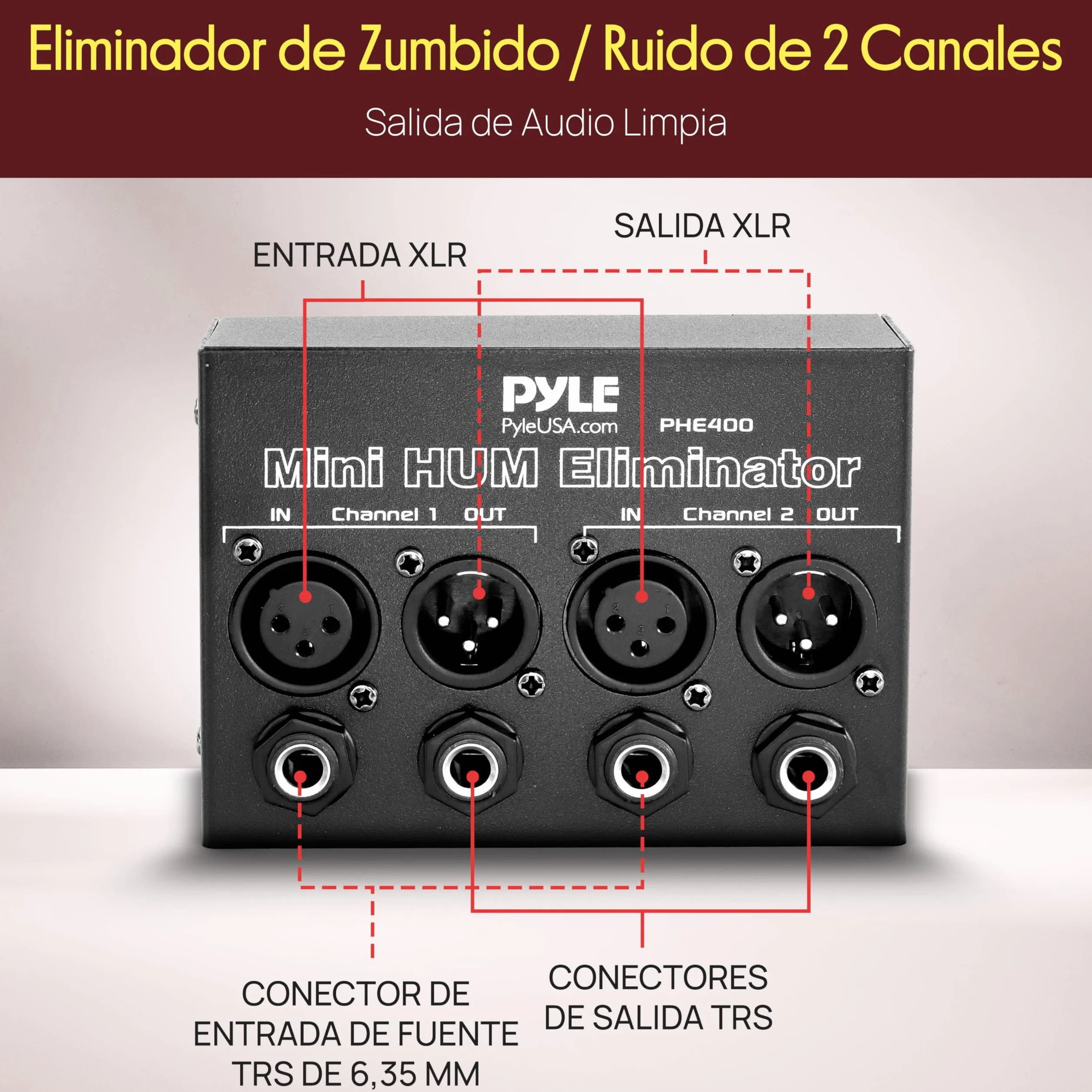 Pyle PHE400 - Amplificador y ecualizador de dos canales (elimina los ruidos de fondo, conjack XLR)
