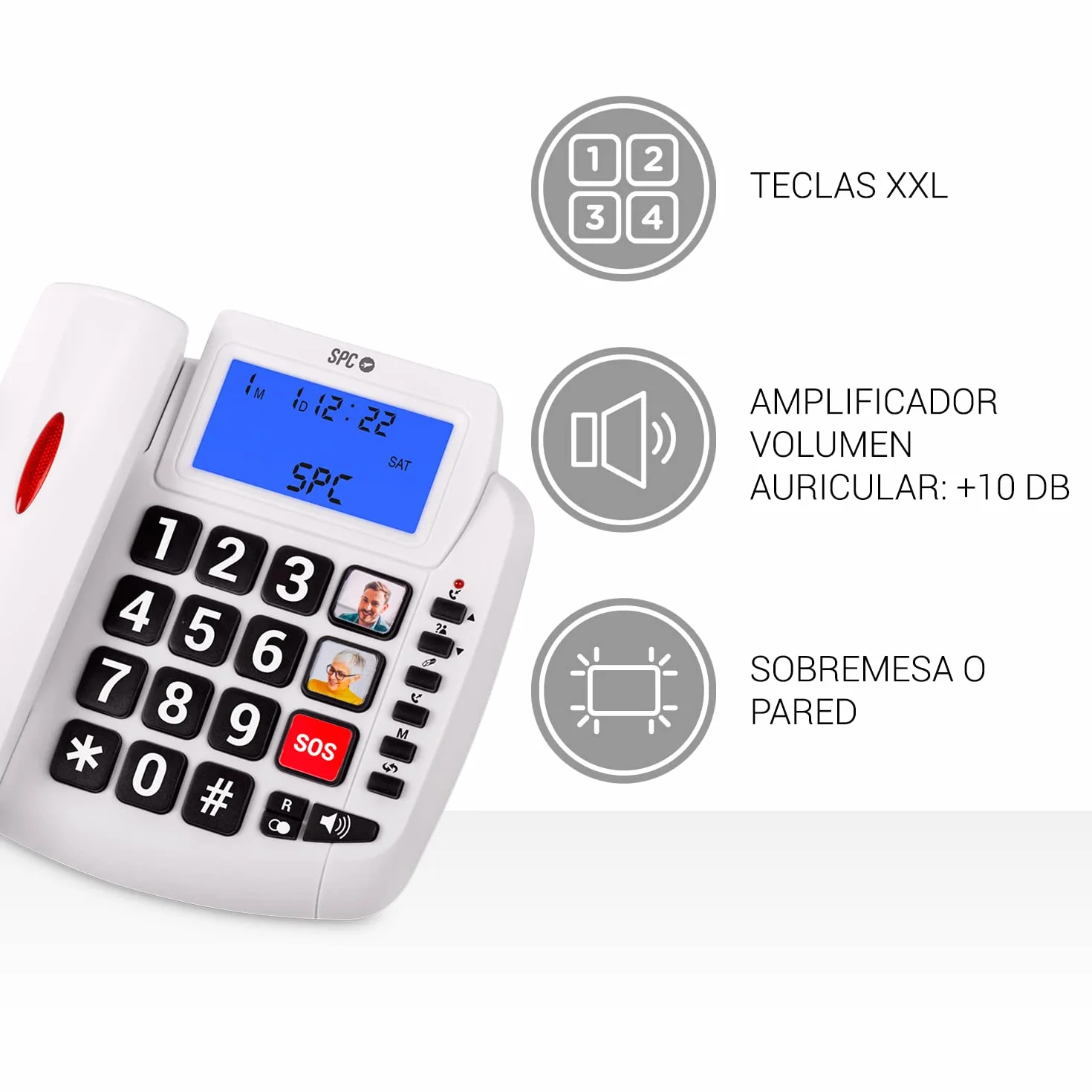 SPC Comfort Volume 2 Teléfono Fijo Teclas Grandes Mayores Amplificador Volumen 3 Memorias Directas Identificador Llamadas Azul