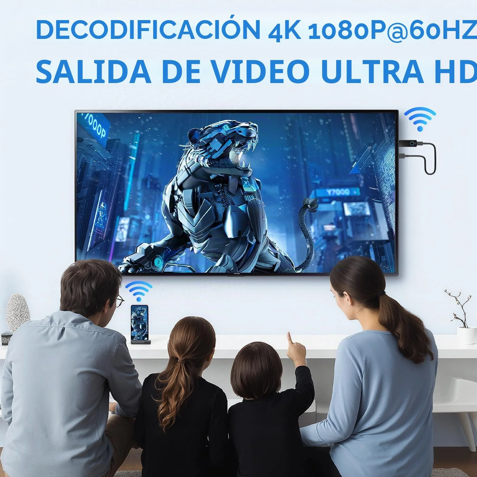 Adaptador HDMI Inalámbrico Miracast WiFi Dongle para TV Proyector con Airplay DLNA Compatible iOS Android Windows