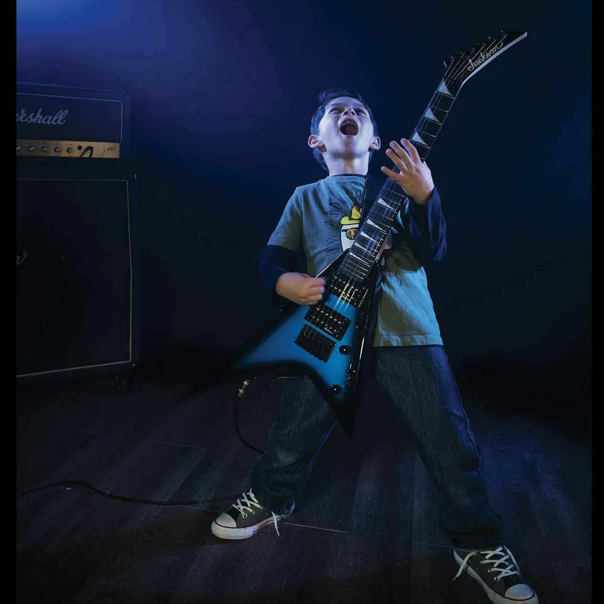 Jackson JS Series RR Minion JS1X Electric Guitar, Amaranth Fingerboard, Metallic Blue Burst
