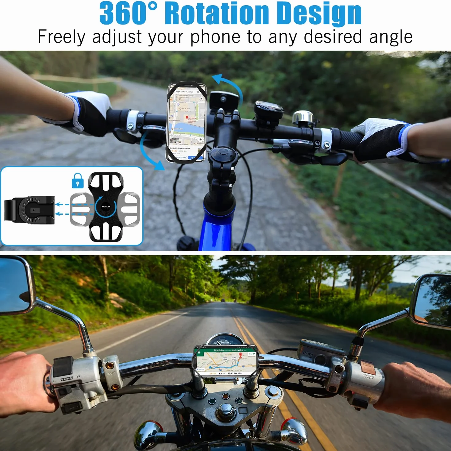 MOSUO Soporte Móvil Bicicleta Universal 360° Rotación para iPhone Smartphones 4.5-7.0 Pulgadas