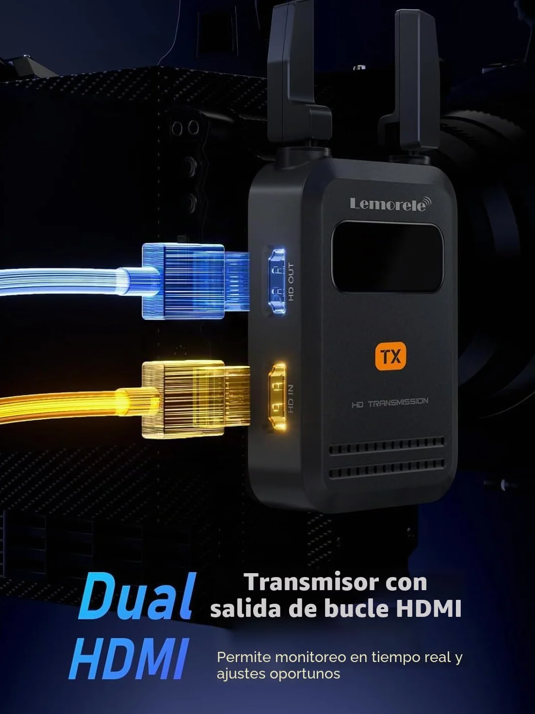 Lemorele HDMI Inalámbrico 200M con Antena Plegable, Transmisor y Receptor Vídeo (1 TX a 4 RX) con Loop-out y App para Cámara DSLR, Fotografía y Live Stream