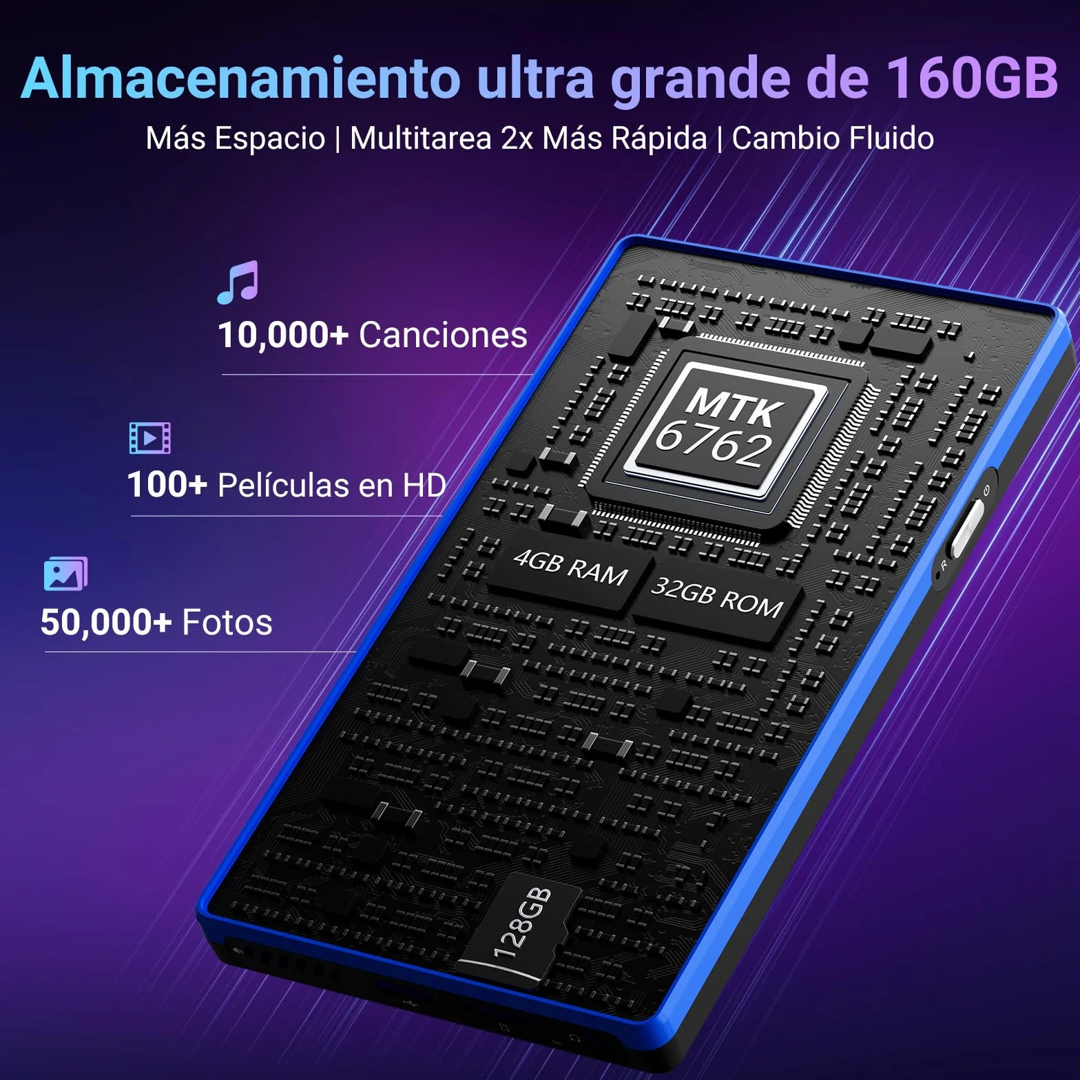 MECHEN 160GB Reproductor MP3 Spotify, 5,0 Pulgadas Android MP4 con Bluetooth y WiFi, Control Parental, Radio FM, Compatible con Amazon Music Deezer Audible (X52)