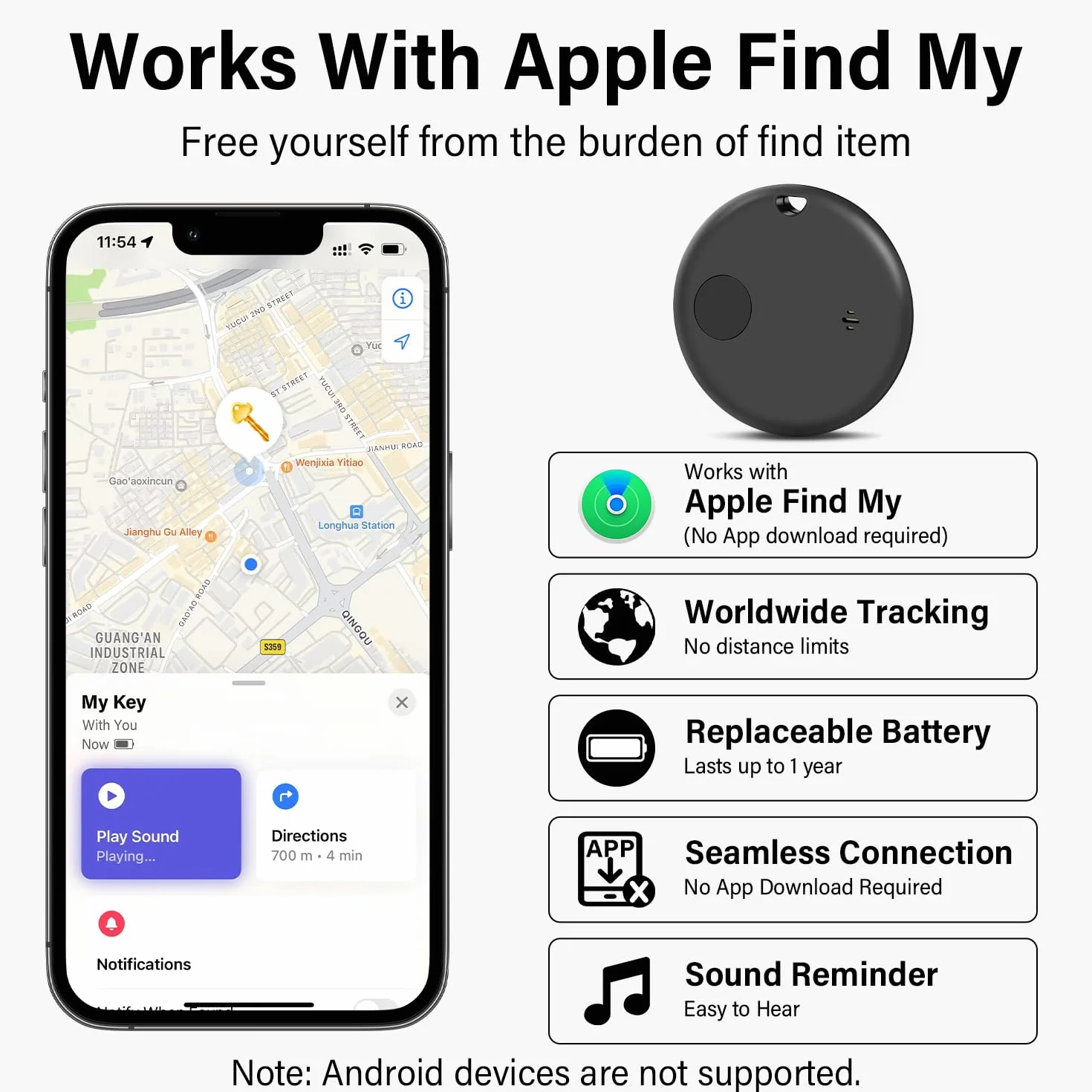 Smart Air Tracker Tag 4 Pack, Localizador Llaves Bluetooth Funciona con Apple Buscar(Sólo iOS), Buscador de Llaves, Billetera y Equipaje, Batería Reemplazable