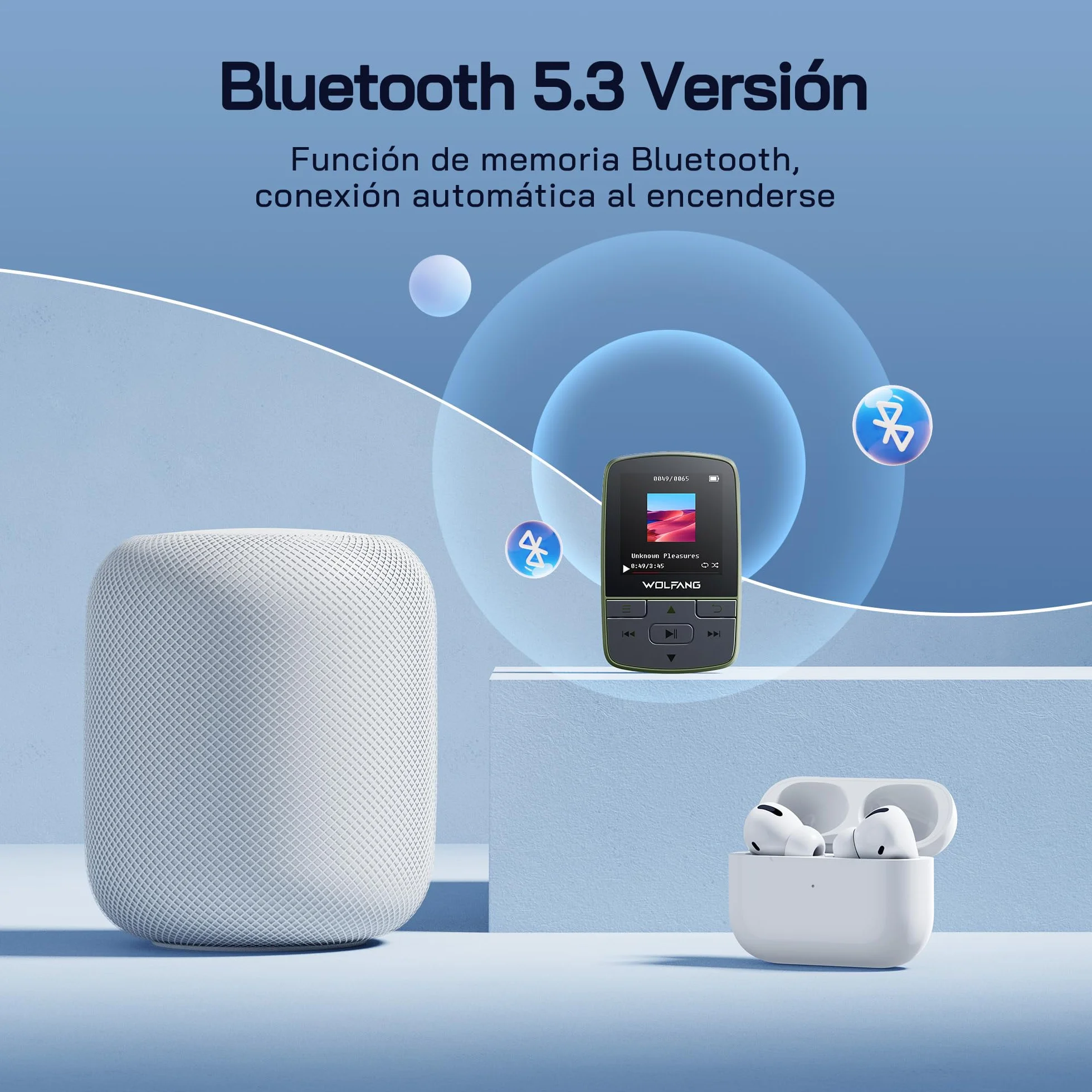WOLFANG Reproductor MP3 Bluetooth 5.2 Clip Deportivo Mini 1 Onza TF 128 GB Radio FM Grabadora Auriculares Verde Militar