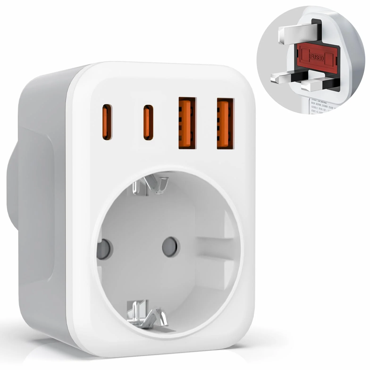 5 en 1 Adaptador Enchufe UK, Adaptador de Viaje Español a UK,con 2 USB C y 2 USB A,Enchufe Tipo G para Ingles Irlanda Maldivas Dubai Gran Bretaña Singapur Hong Kong