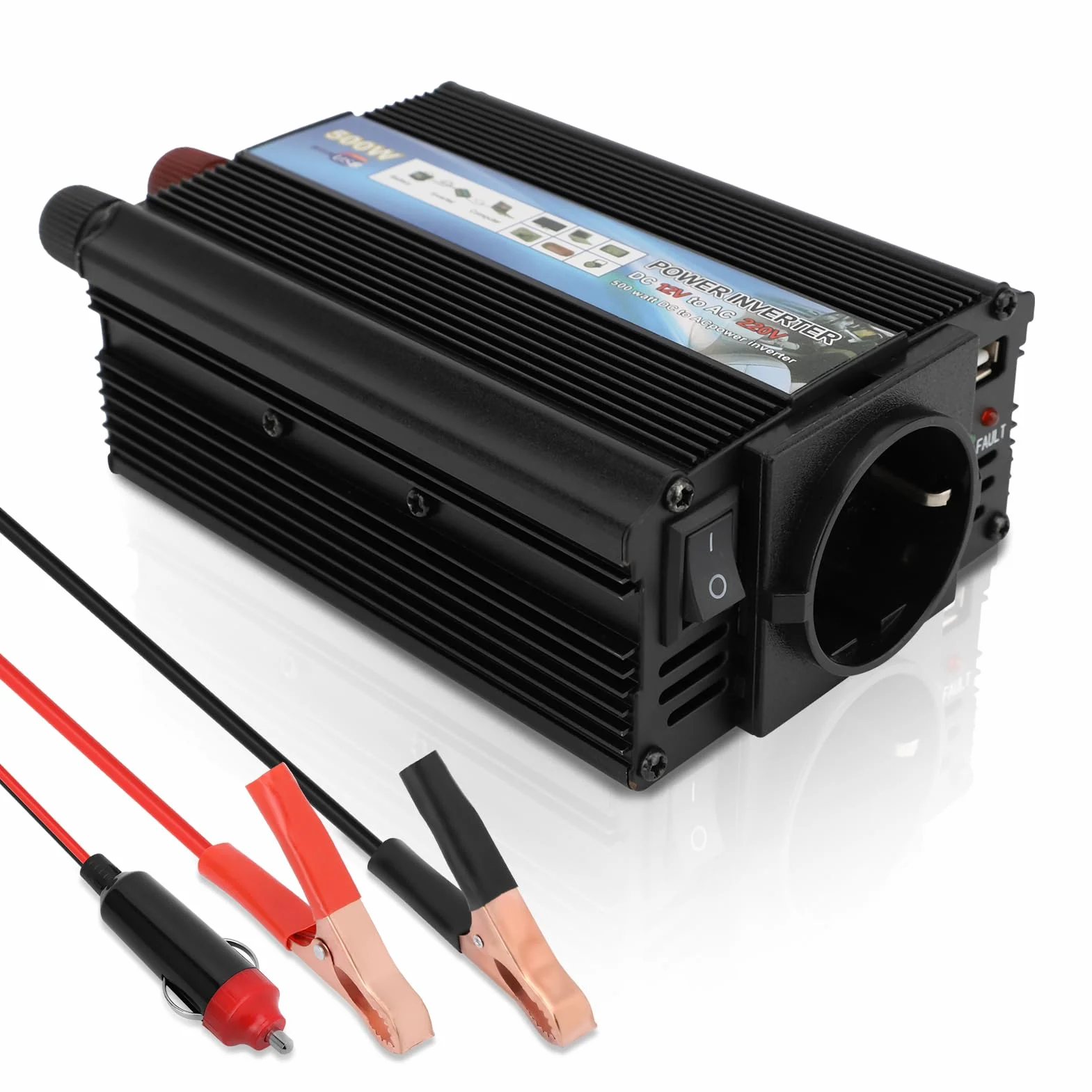Inversor 12 V a CA 220 V de Corriente de 350W CC Adaptador de Enchufe para Automóvil Convertidor de Enchufe para Cargue Sus Dispositivos Electrónicos en Autocaravanas, Furgoneta & Coche