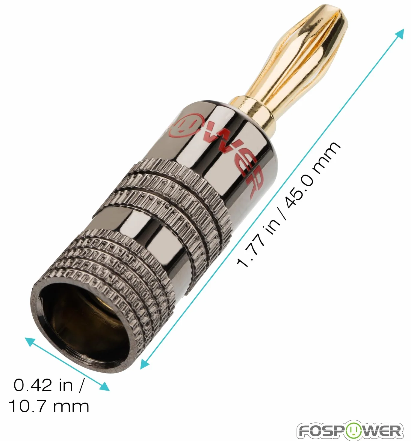 FosPower Conector Banana Altavoces 24K Oro Enchapado 2 Pares 4 Piezas Blanco Rojo