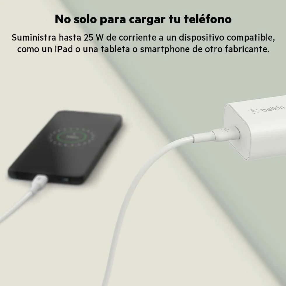 Belkin BoostCharge cargador de pared de 25 W con PPS, cargador USB C, USB-C Power Delivery, carga rápida para iPhone 16, 15, teléfonos de Samsung Galaxy, Galaxy Tab, Note, iPad y Pixel entre otros