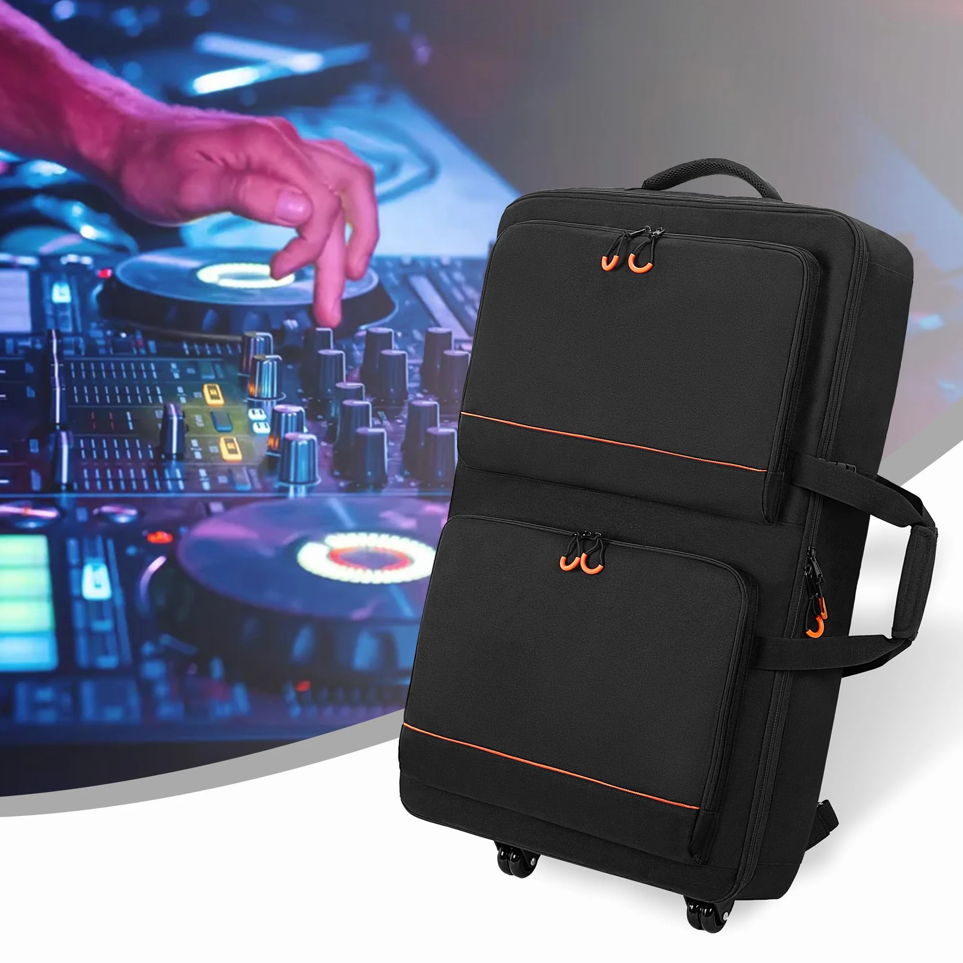 Rexmica Bolsa de Transporte para Controlador DJ con Ruedas, Compatible con Pioneer XDJ RX2/ XDJ RX3/ XDJ-RX/DDJ-FLX10/ DDJ REV7/ DDJ 1000SRT, Mochila Acolchada con 2 Bolsillos para DJ Accesorios