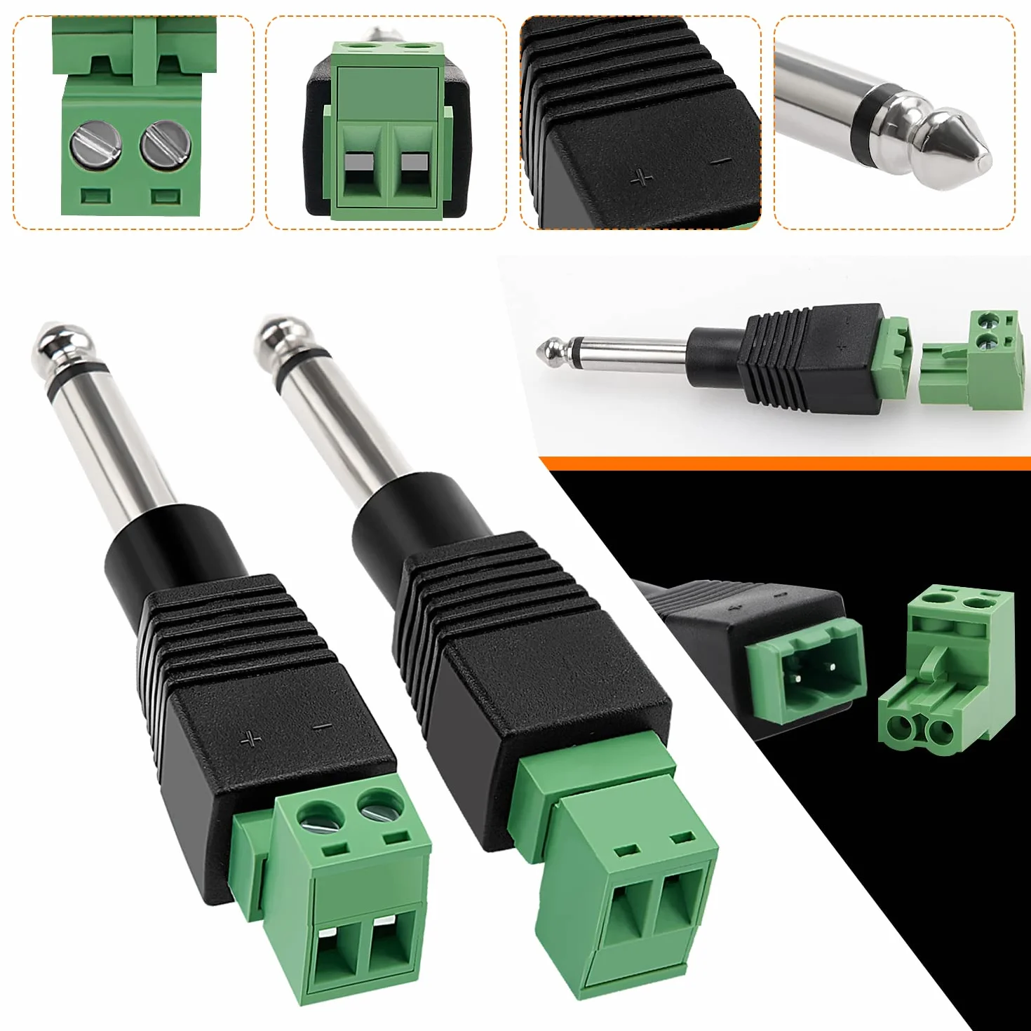 6.35mm TRS Macho Enchufe Terminal Sin Soldadura Conector Mono 2 Polos para Altavoz Micrófono