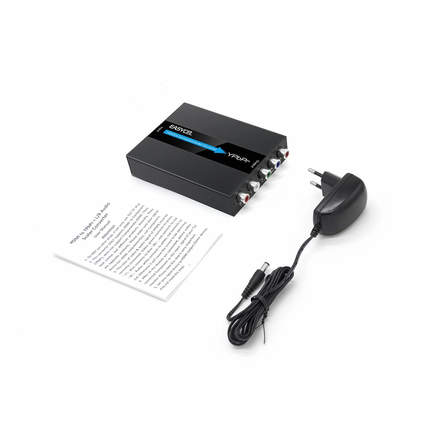 Convertidor de HDMI a Componente con Función de Escalado, Cables y Adaptador (Aluminio)