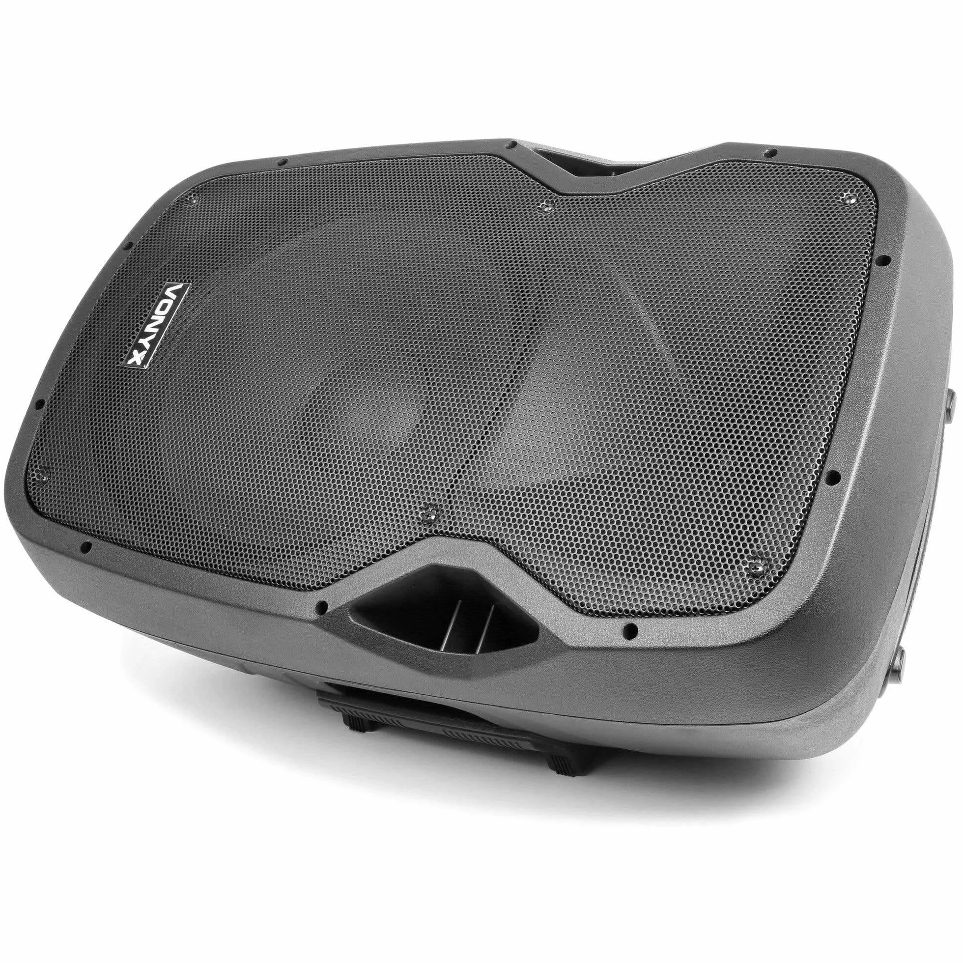 Vonyx AP1500PA – Altavoz Bluetooth Grande Potente 15" 800W con micrófono con Cable, micrófono inalámbrico UHF y petaca UHF con Micro de Solapa o Diadema, batería Recargable y USB