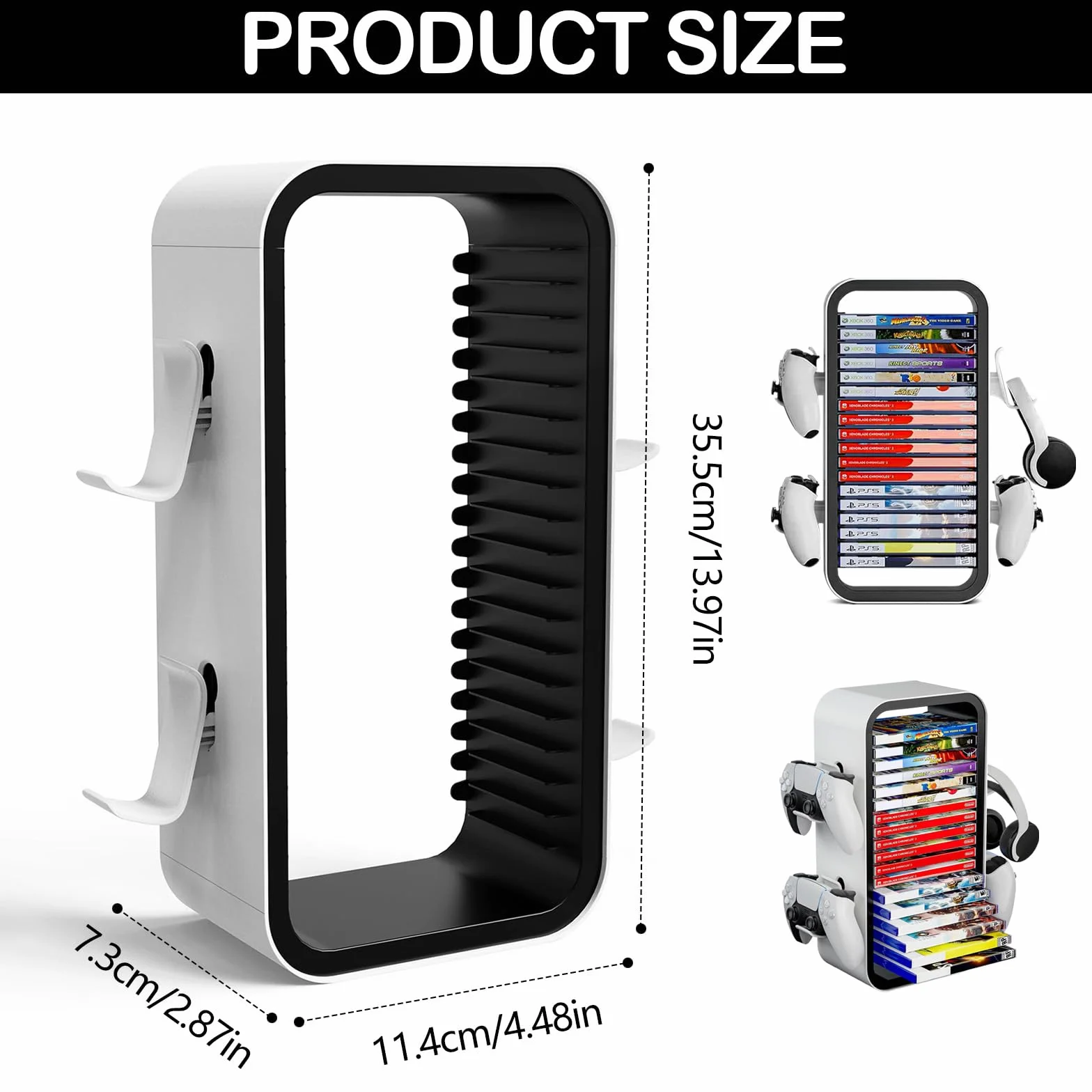 Soporte para Discos de Juego, Torre de Almacenamiento de Juegos Compatible con P5 Xbox Series S Y X Soporte de Torre de Almacenamiento de Juegos para 18 Discos Juego con 4 Soportes para Controladores