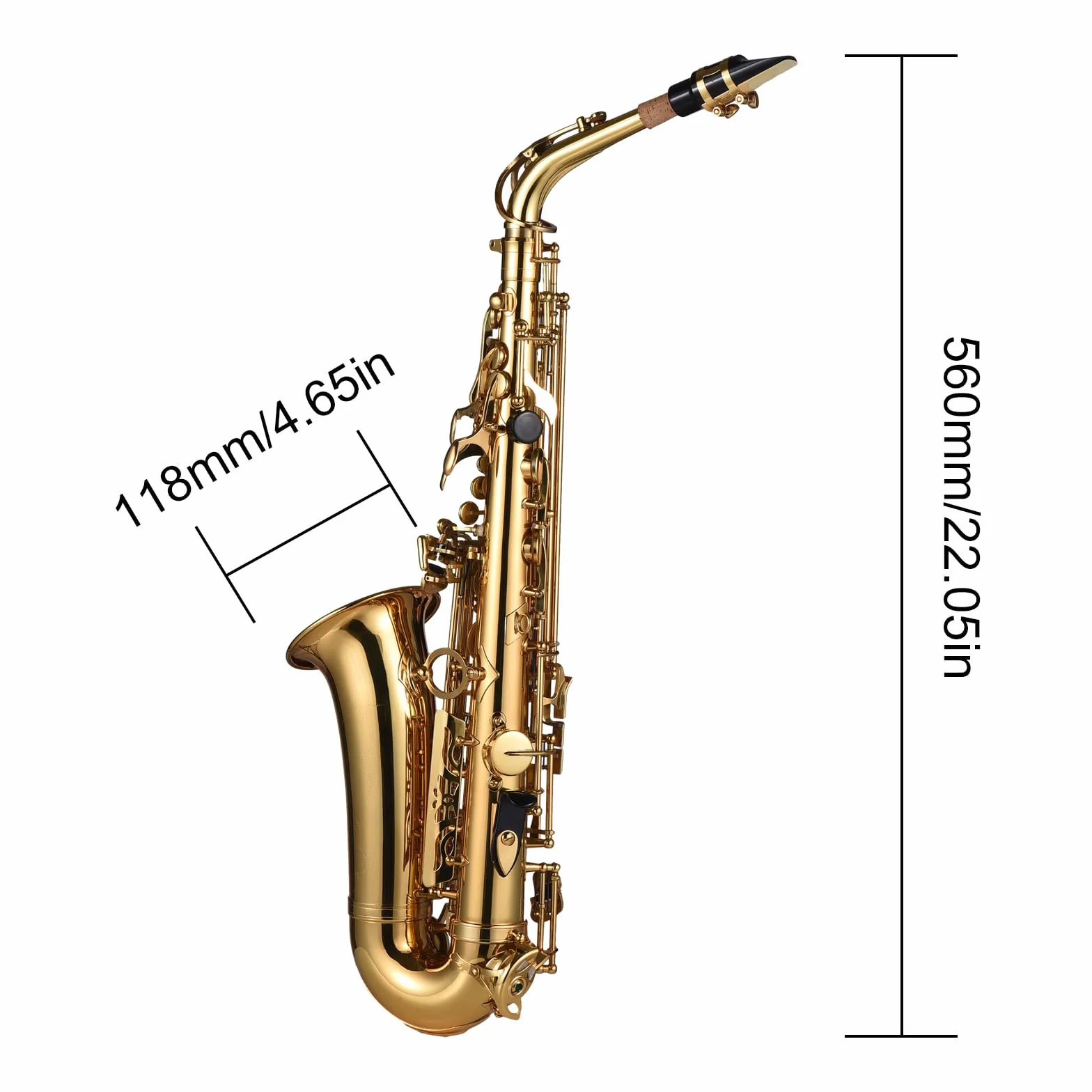 HUIOP Saxofón,Mib Saxofón alto Latón Lacado Saxofón alto Instrumento de viento con estuche de transporte Guantes Correas Paño de limpieza y cepillo Cañas silenciadoras para saxofón Almohadilla para bo