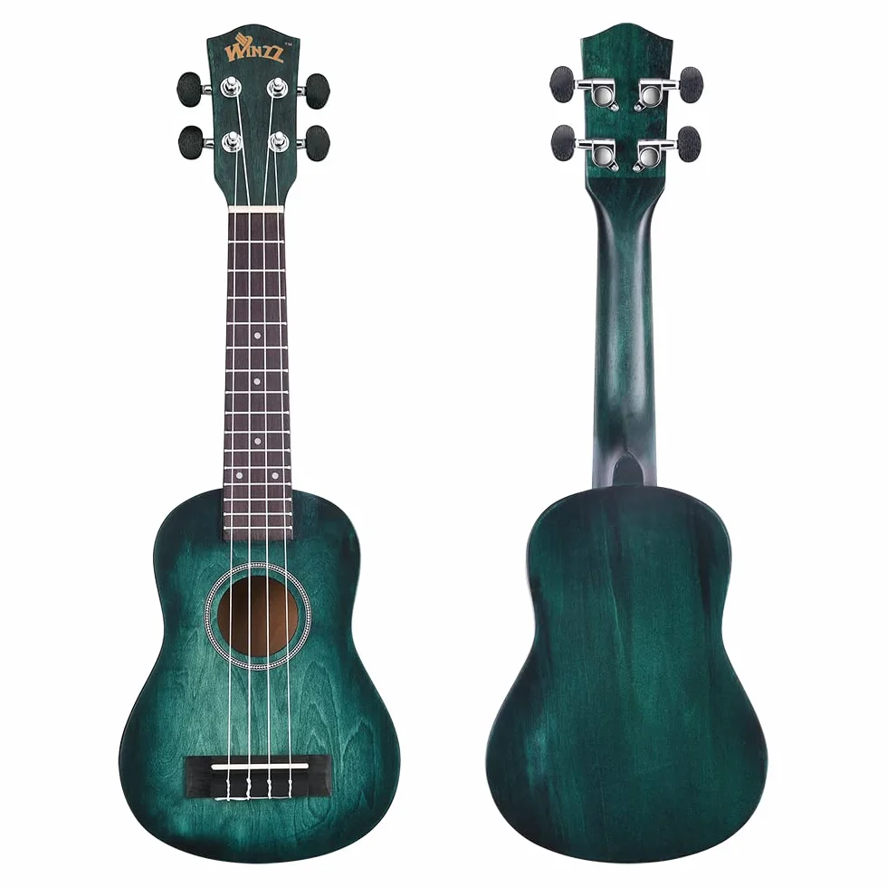 Winzz Ukelele Soprano Principiante para Niños Adulto con 8 Accesorios, Diseño de Color Único - 21 Pulgadas Cian Oscuro