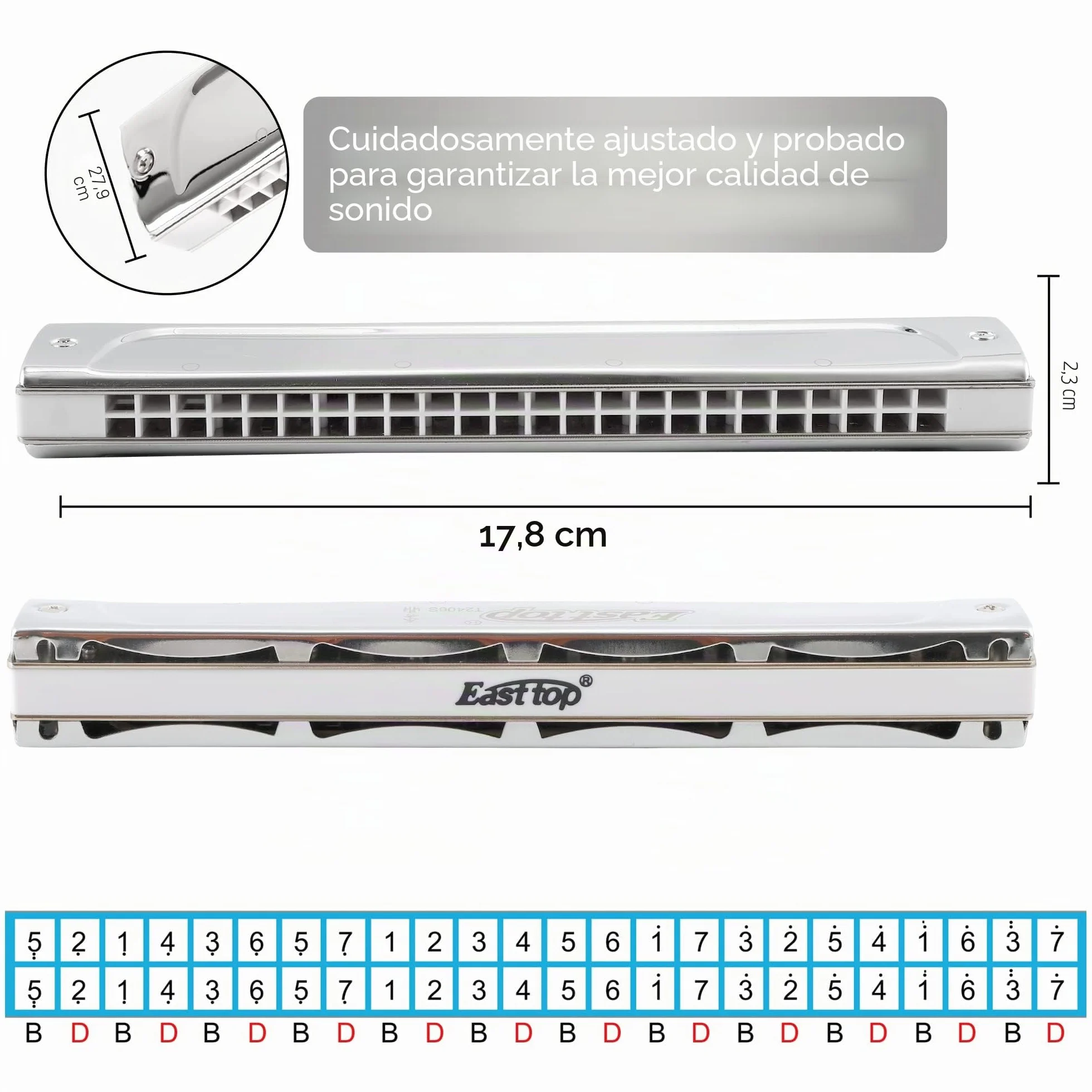 East top 24 hoyos Professional C Tremolo Harmonica T2406S Instrumento de órgano bucal para adultos, jugadores profesionales, principiantes y estudiantes, como regalo