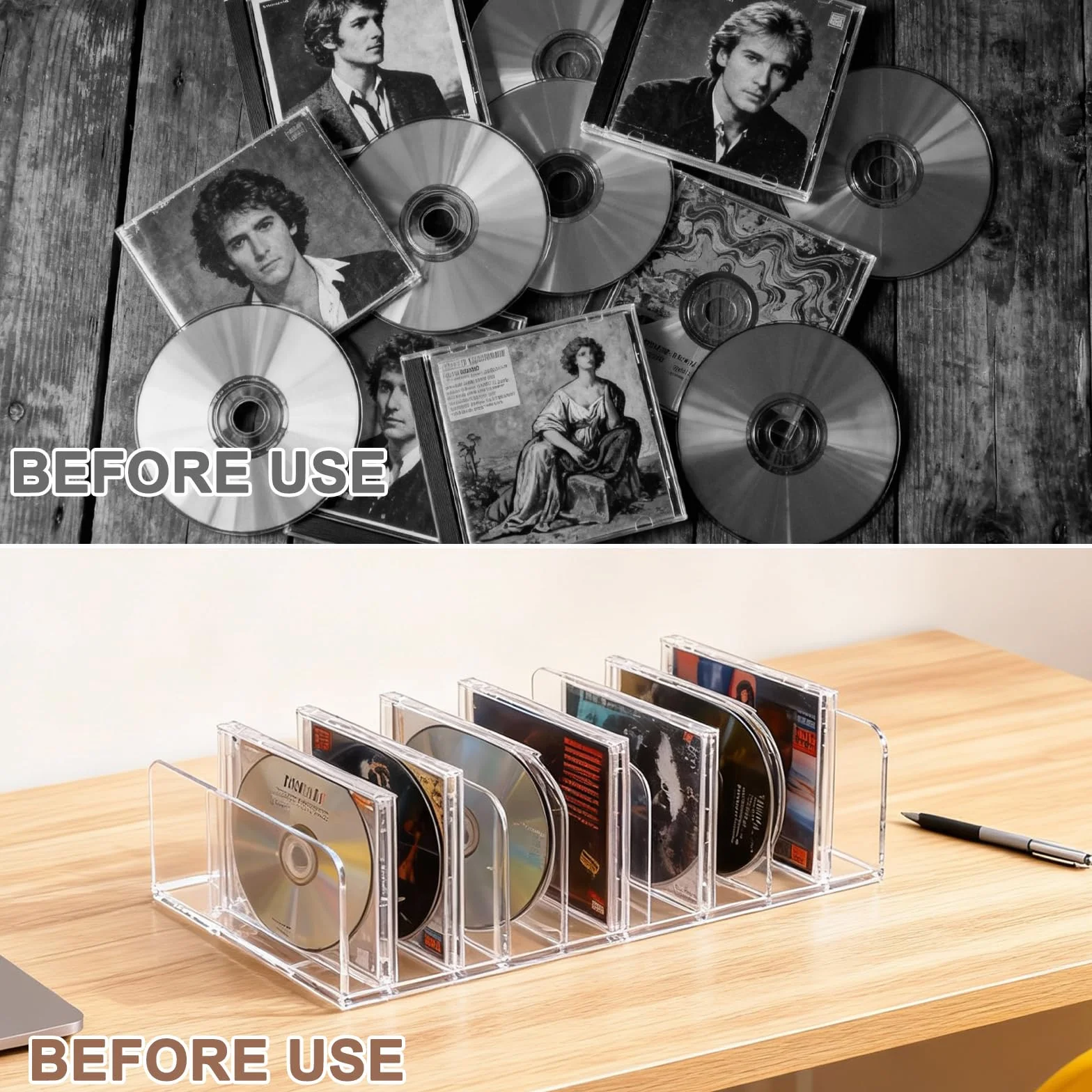 VOSSOT 2 Unidades de Soporte Transparente para CD de Acrílico, Estantería de Almacenamiento para CD/DVD, Organizador de Cosméticos, Tocador, Organizador para Casetes y Juegos, 17 × 12,5 × 4 cm