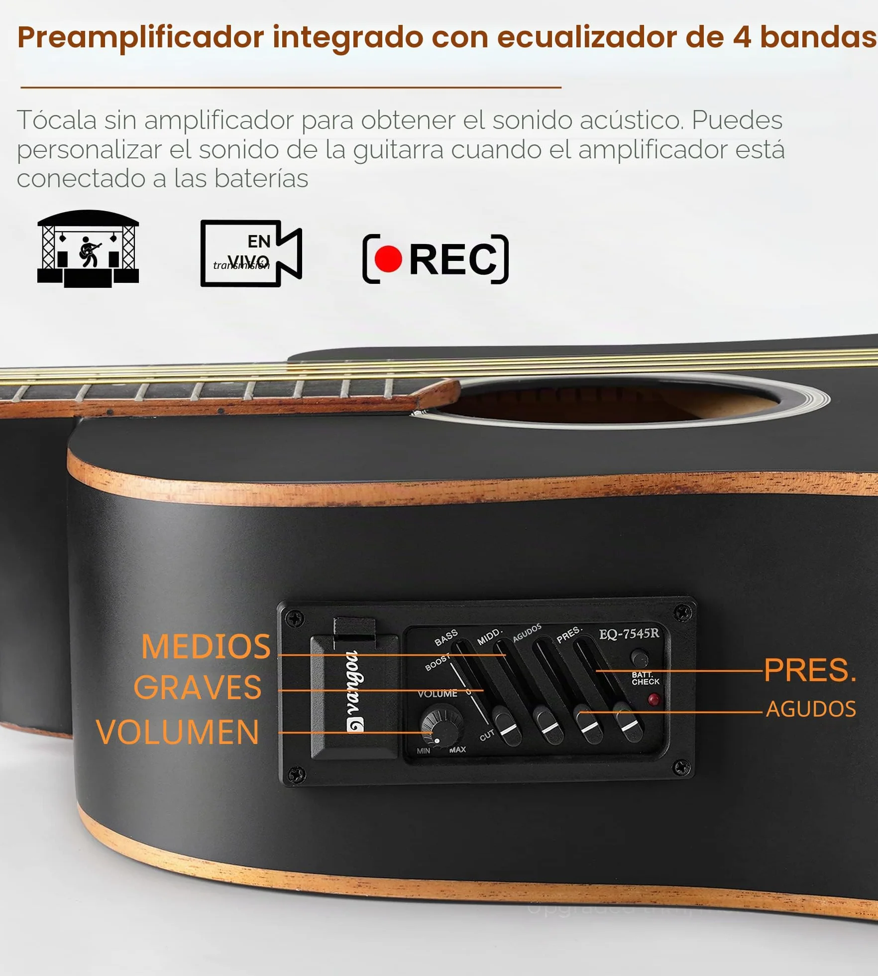 Vangoa 4/4 Guitarra Electroacústica 41 Pulgadas Cutaway Guitarras Acústicas con Cuerdas Metálicas, Ecualizador de 4 bandas, Kits Para Principiantes, Negro