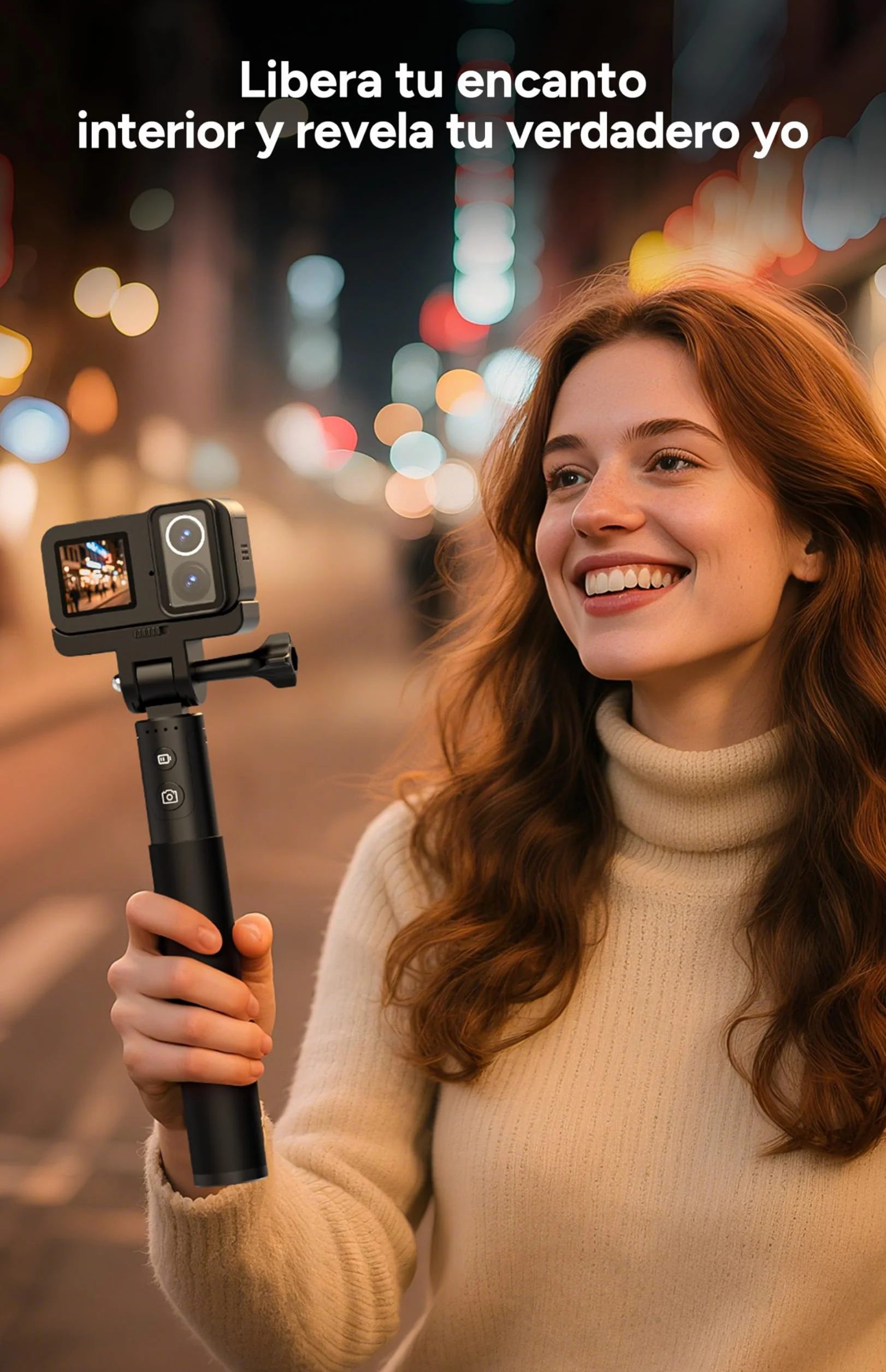 SJCAM SJ20 Micrófono Pack Cámara Deportiva-Doble Objetivo 4K con Palo Selfie de 8 h, Modo Super Nocturno, Zoom 8X, Action CAM Resistente al Agua para Viajes, Vlogs,Sin Tarjeta
