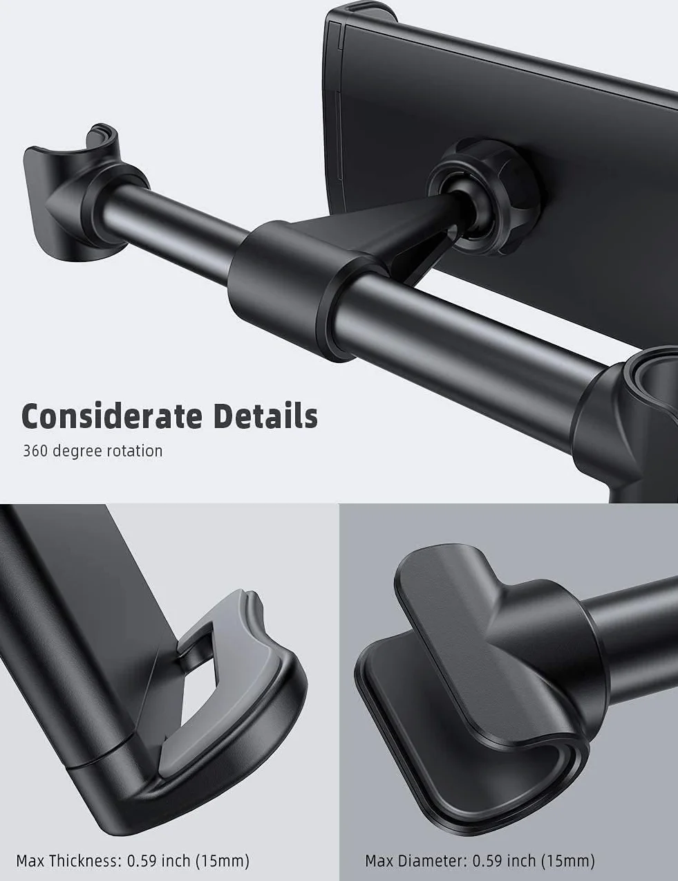 Soporte Tablet Coche Soporte para Reposacabezas Sporte del Asiento Trasero Soporte Base Ajustable 360° Antideslizante para 4"-11" Pulgada Tablets Smartphones Ipads E-Reader【Negro】