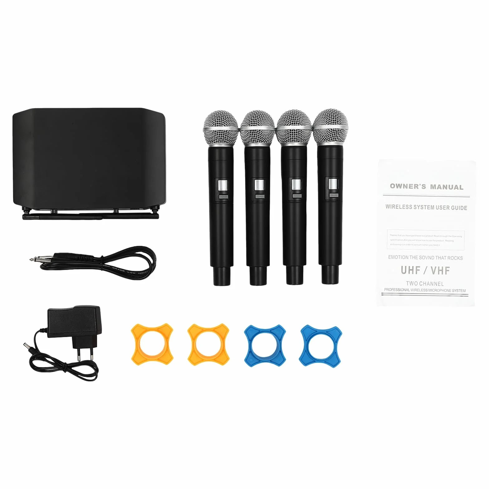 Set de micrófono inalámbrico de 4 Canales con micrófono, Receptor de Metal, para Karaoke, Fiesta, Iglesia, DJ, Boda, Clase, micrófono inalámbrico