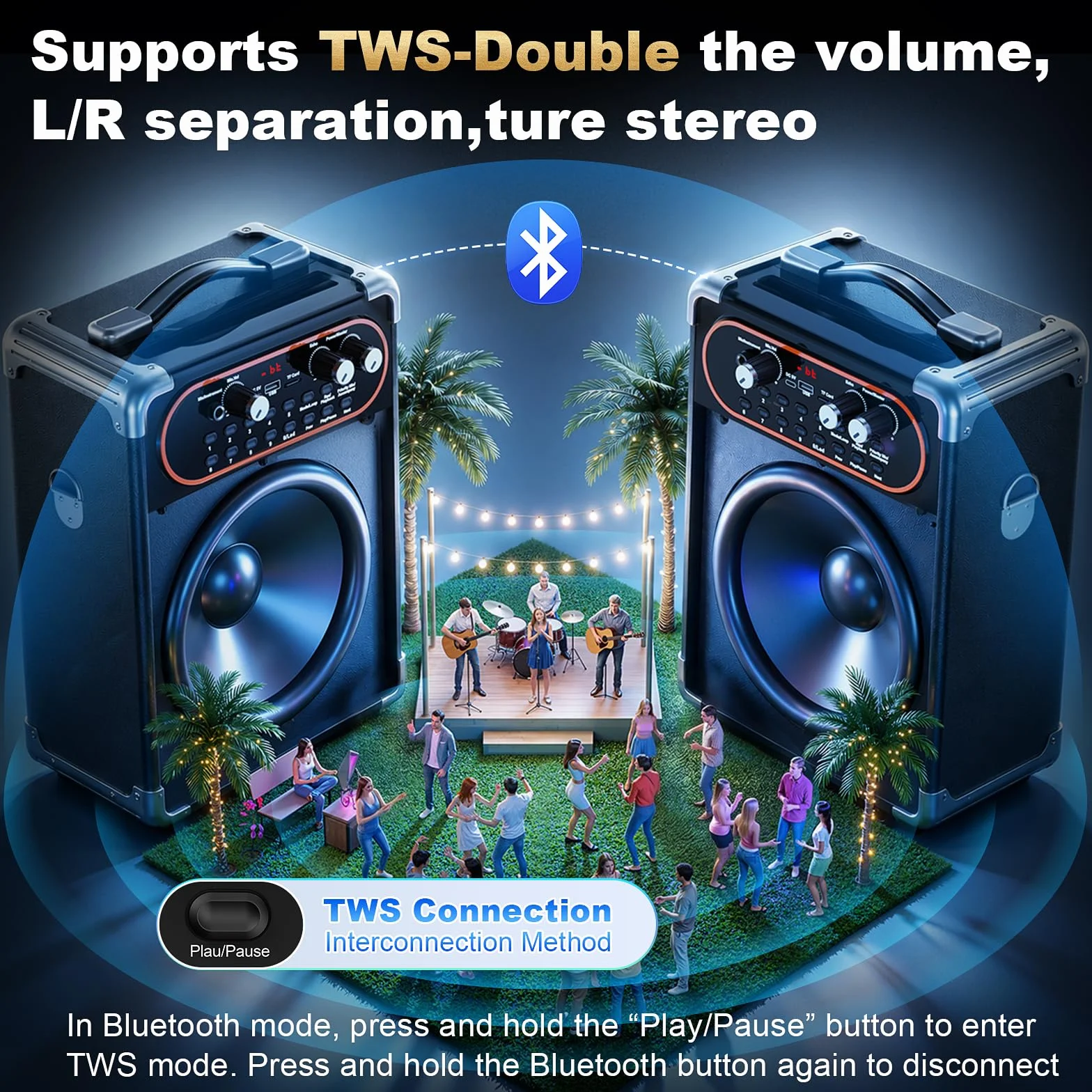 HWWR Máquina de Karaoke con 2 micrófonos, Altavoz inalámbrico portátil para Fiestas, Caja de música con Luces LED, Sistema de Karaoke Bluetooth, Sistema PA de Soporte TWS/USB/Tarjeta TF/AUX/FM