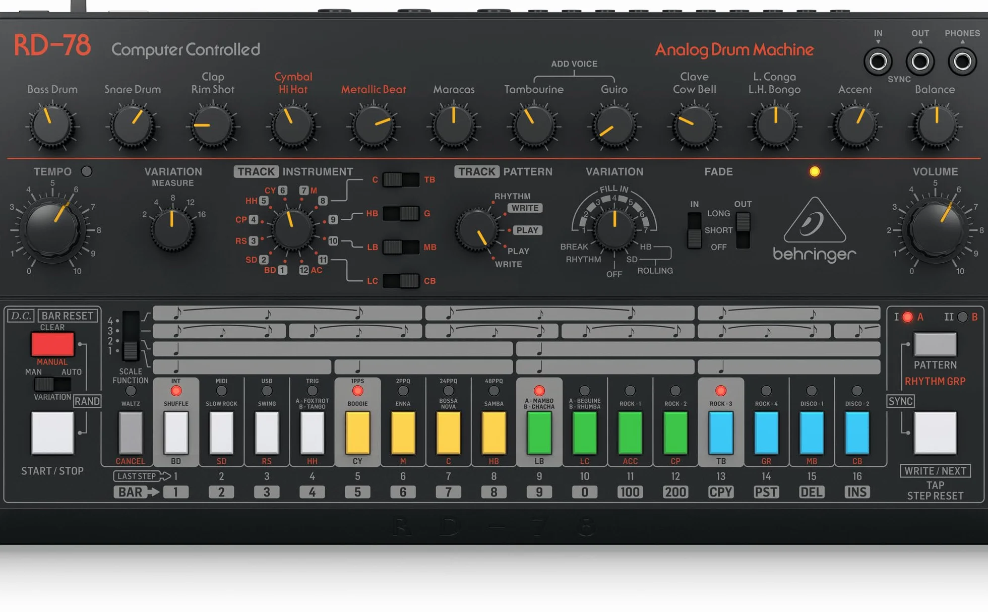 Behringer RD-78 Analog Drum Machine with 15 Drum Sounds, 34 Rhythm Patterns and 16-Step Sequencer