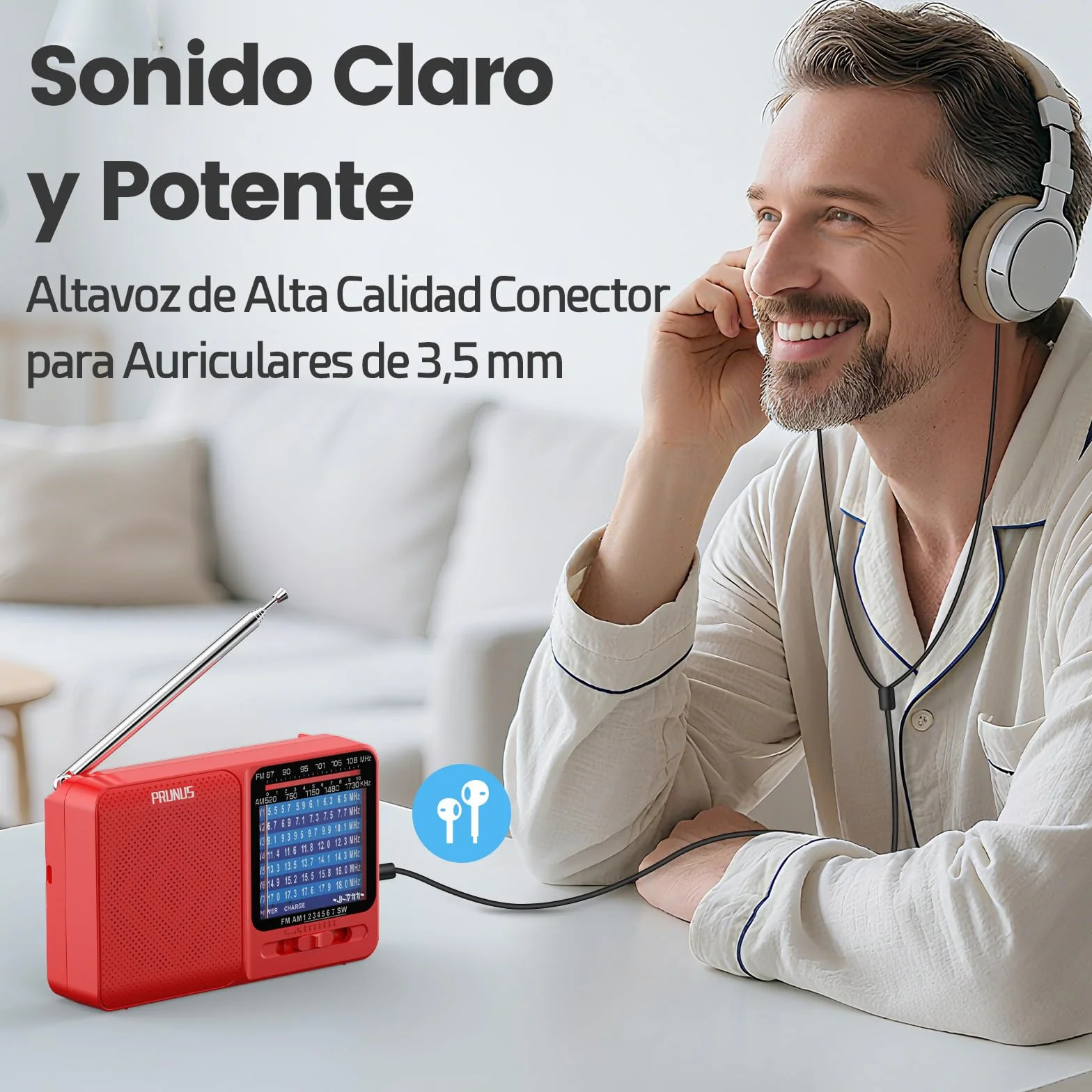 PRUNUS J-711 Radio Portátil Pequeña Recargable AM/SW/FM, Transistor con Pilas AA y USB-C, Rojo