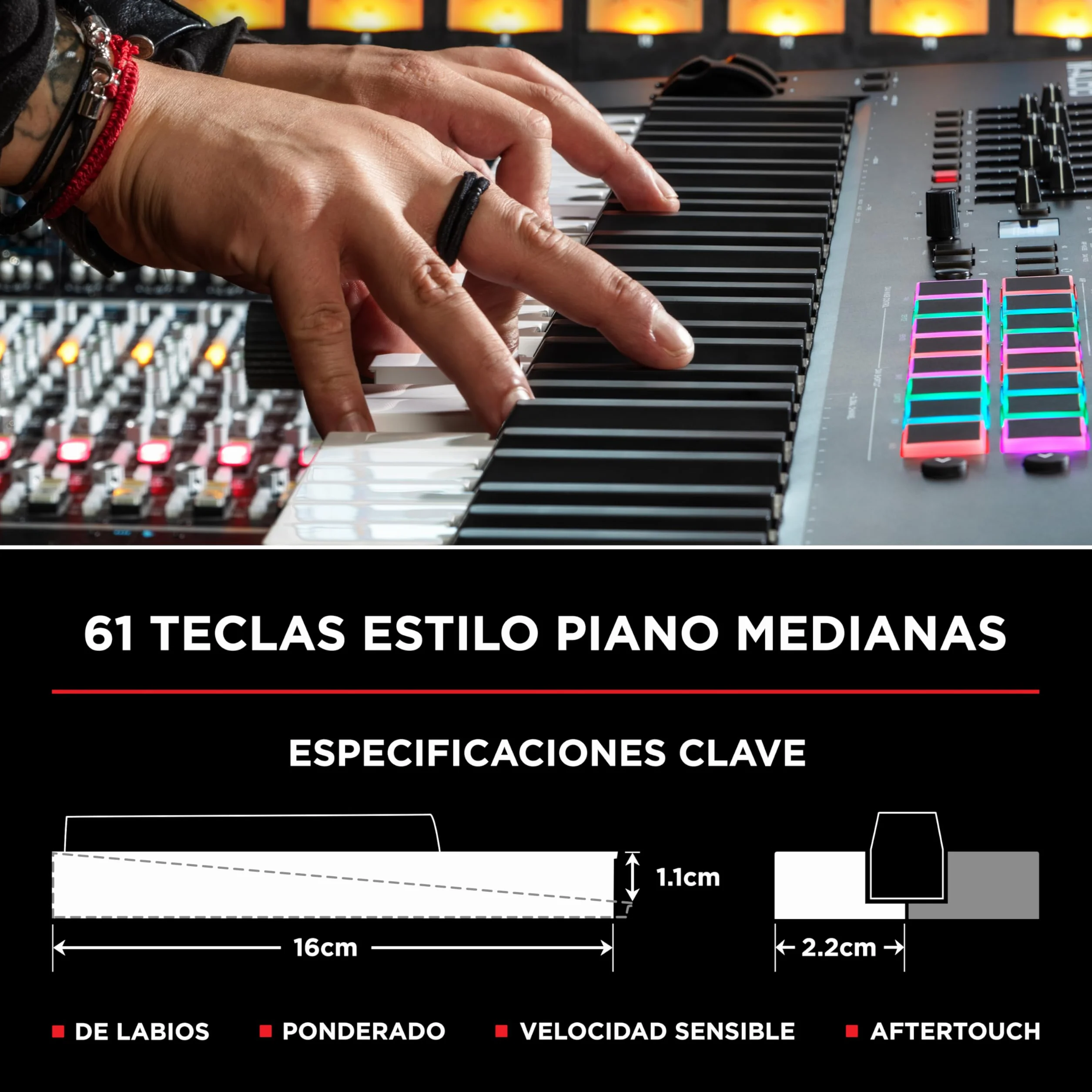 M-AUDIO Oxygen Pro 61 teclado controlador MIDI USB con 61 teclas, beat pads, perillas asignables de MIDI, botones y faders, más pack de sonidos de Native Instruments (integración de NKS)